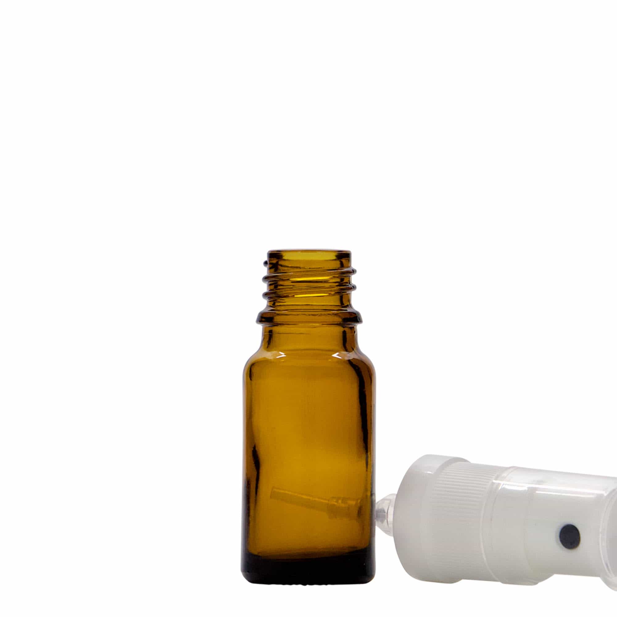 10 ml butelka z rozpylaczem, medyczna, szkło, brązowa, gwint: DIN 18