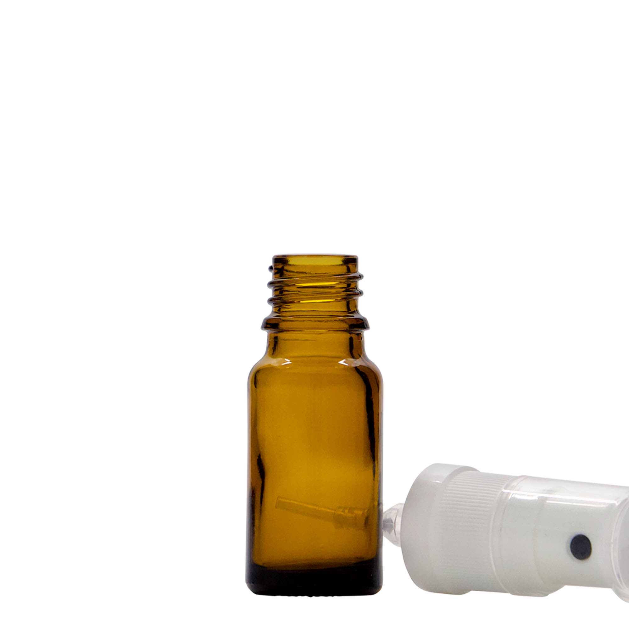10 ml butelka z rozpylaczem, medyczna, szkło, brązowa, gwint: DIN 18