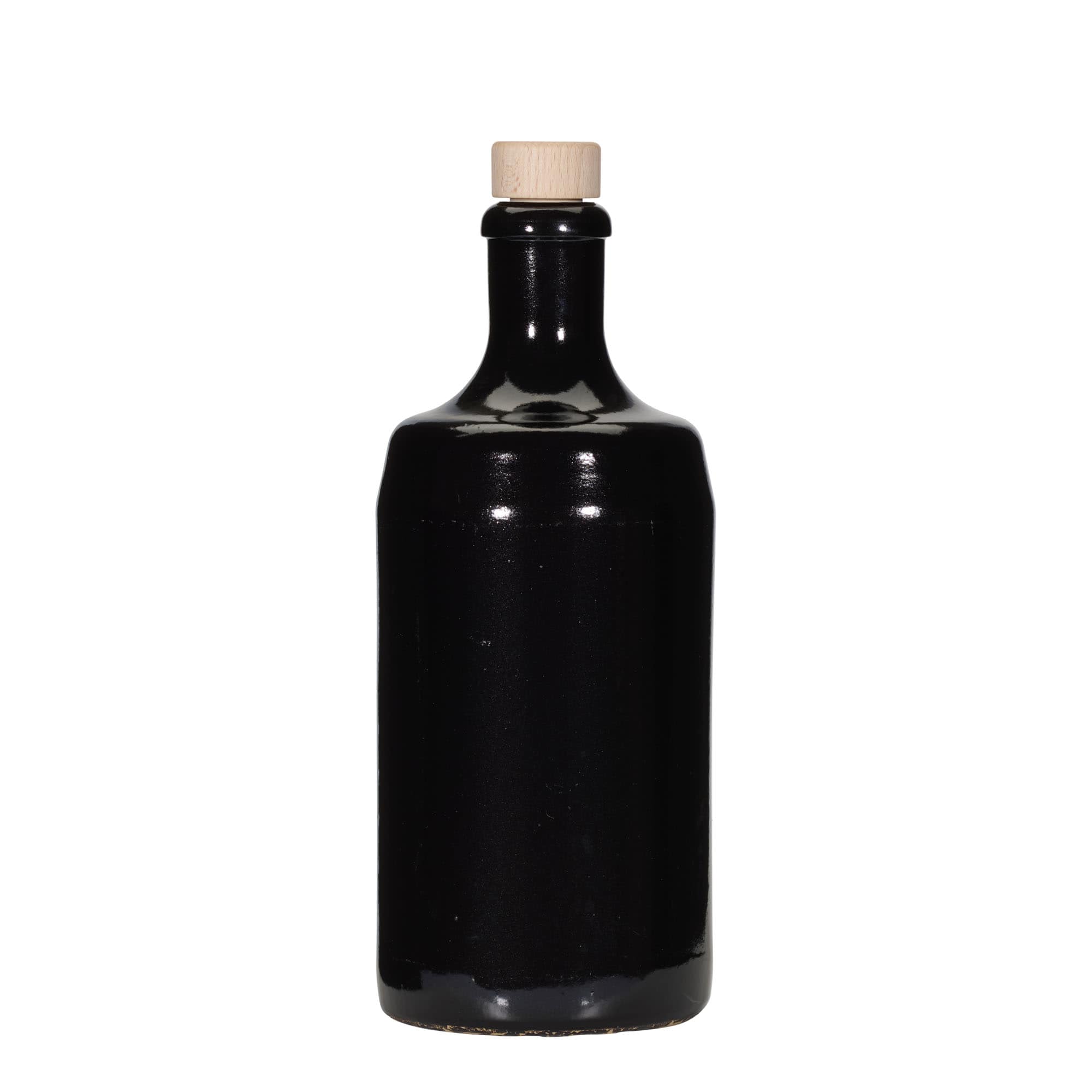 700 ml dzban gliniany 'Calvados, kamionka, czarny, wylew: korek