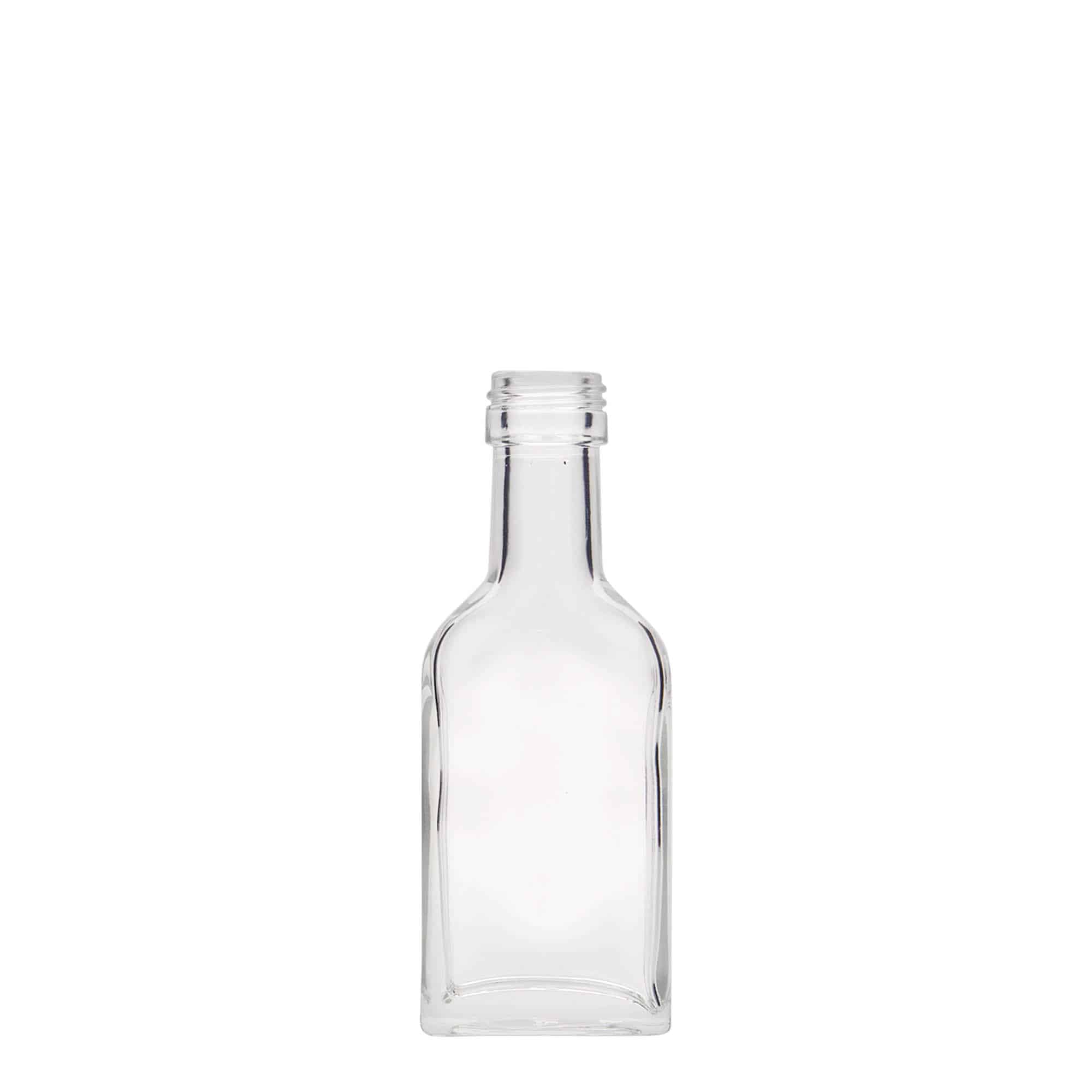 40 ml butelka piersiówka z długą szyjką, prostokątna, szkło, zamknięcie: PP 22