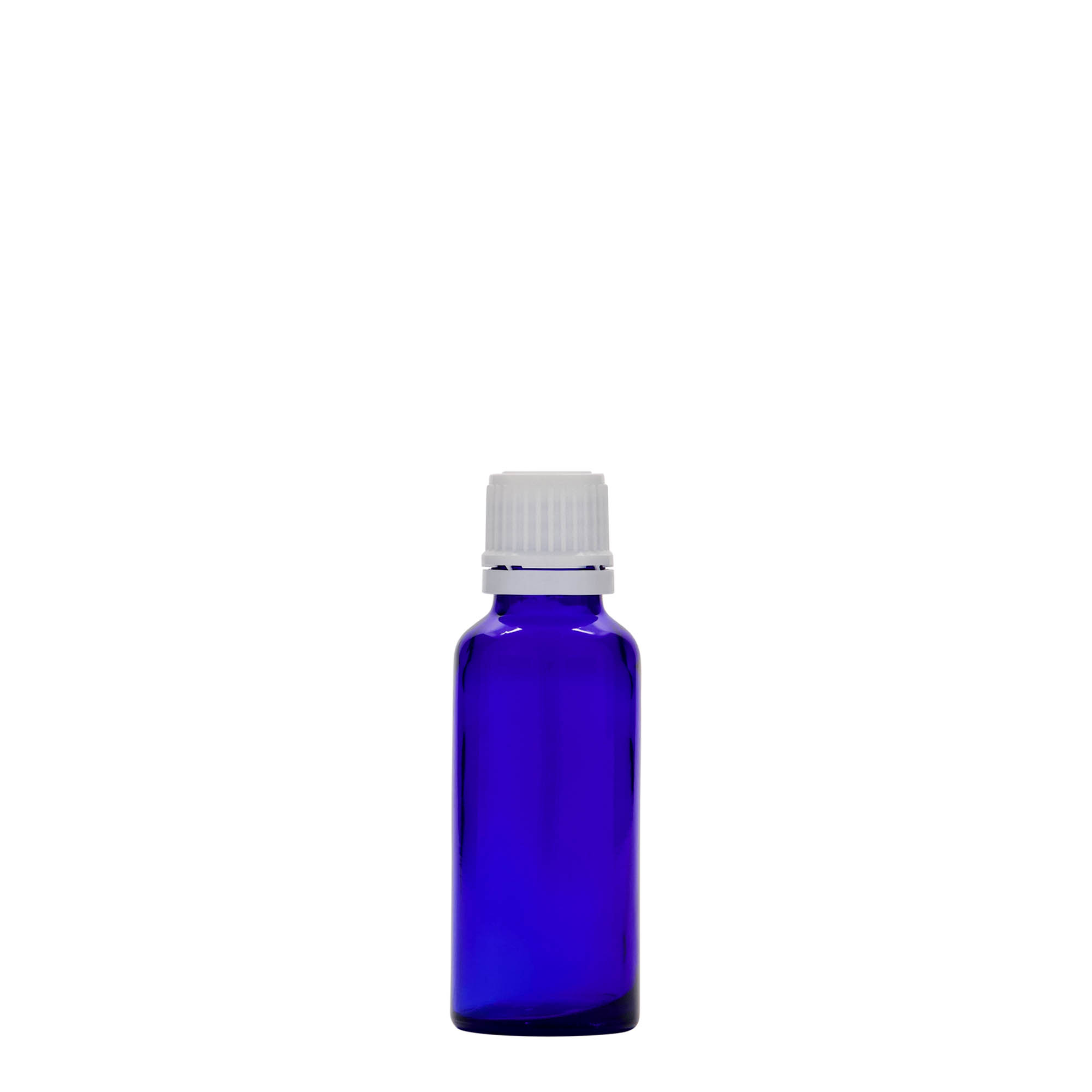 30 ml butelka medyczna, szkło, królewski niebieski, gwint: DIN 18