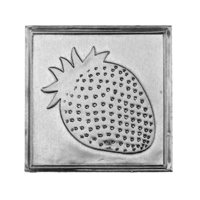 Etykieta cynowa 'Truskawka', kwadratowa, metal, kolor srebrny