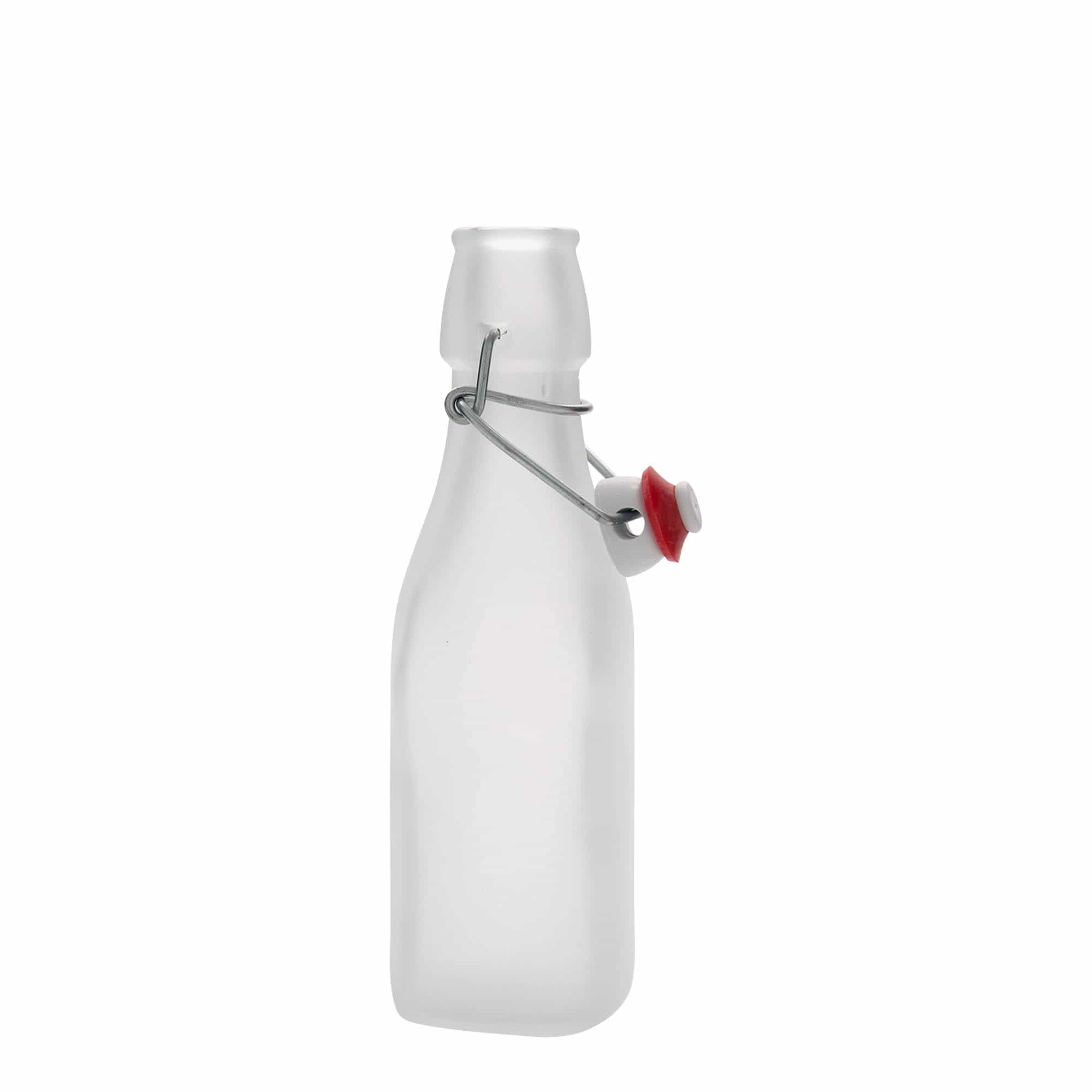 250 ml butelka szklana 'Swing', kwadratowa, kolor biały, zamknięcie: Zamknięcie pałąkowe