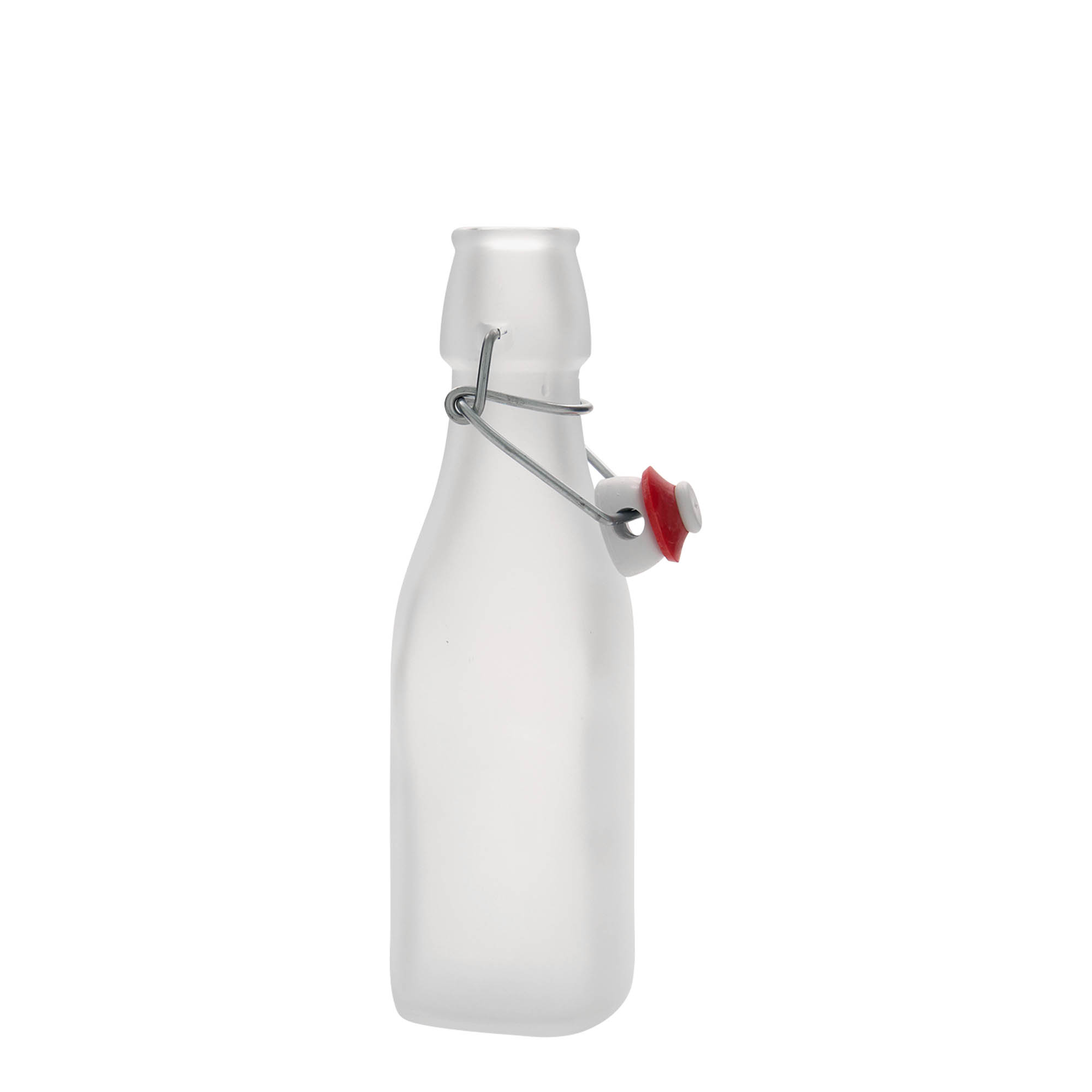 250 ml butelka szklana 'Swing, kwadratowa, biała, szyjka: zamknięcie na klamrę