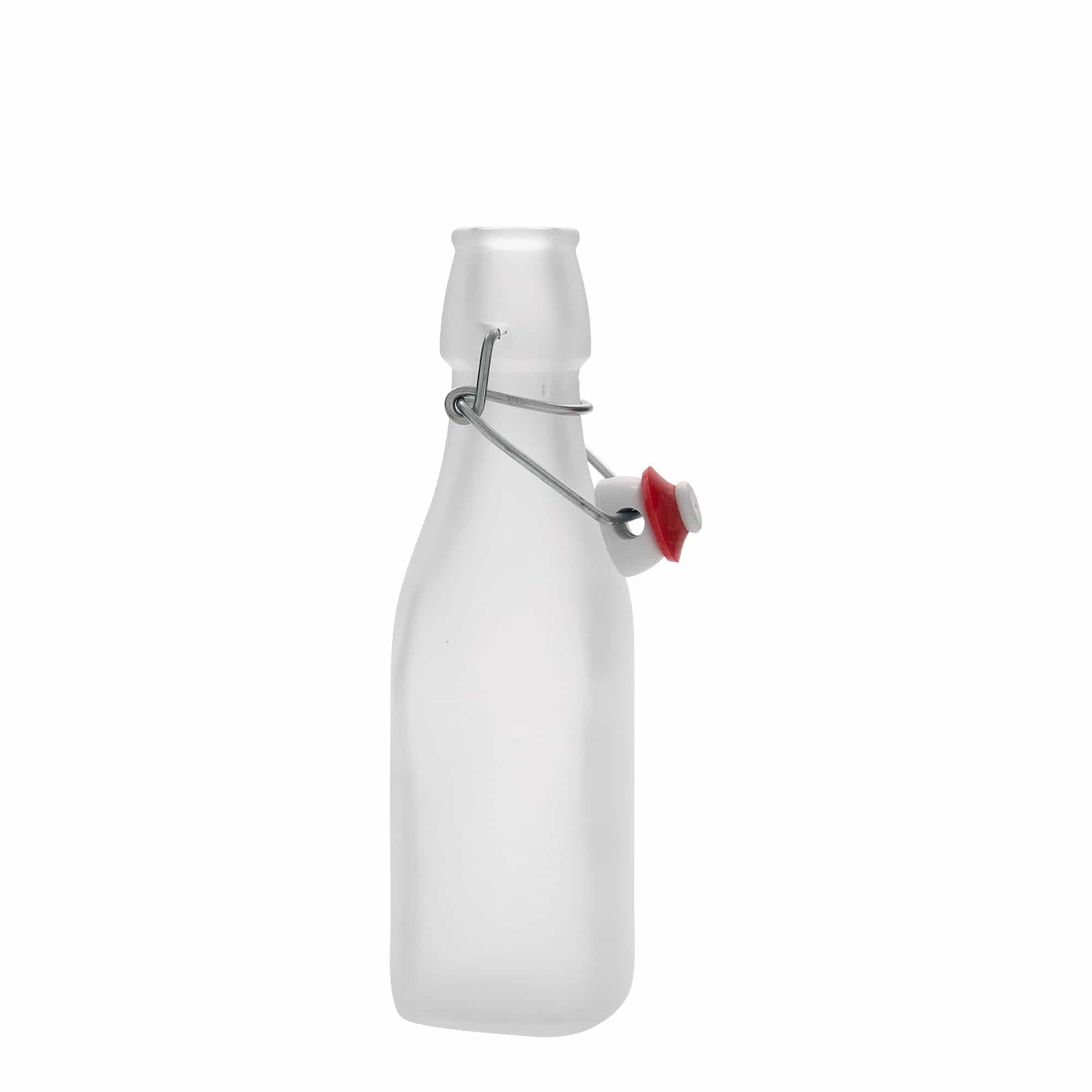 250 ml butelka szklana 'Swing, kwadratowa, biała, szyjka: zamknięcie na klamrę