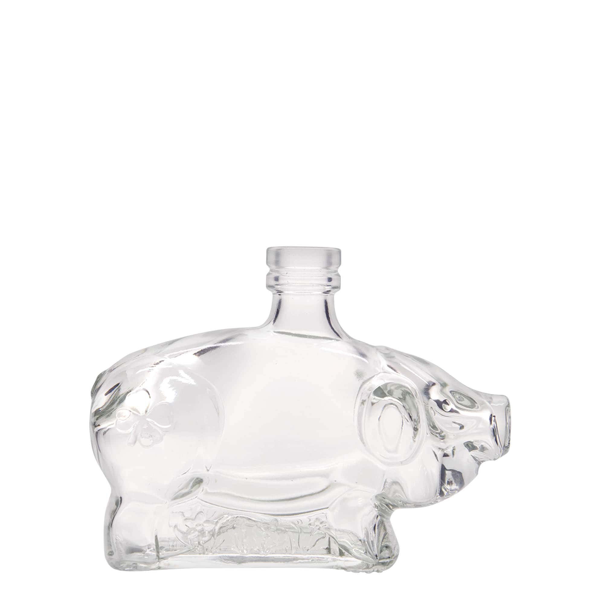 Butelka szklana 200 ml „Szczęśliwa świnka”, szyjka: korek Butelka szklana 200 ml „Szczęśliwa świnka”, szyjka: korek