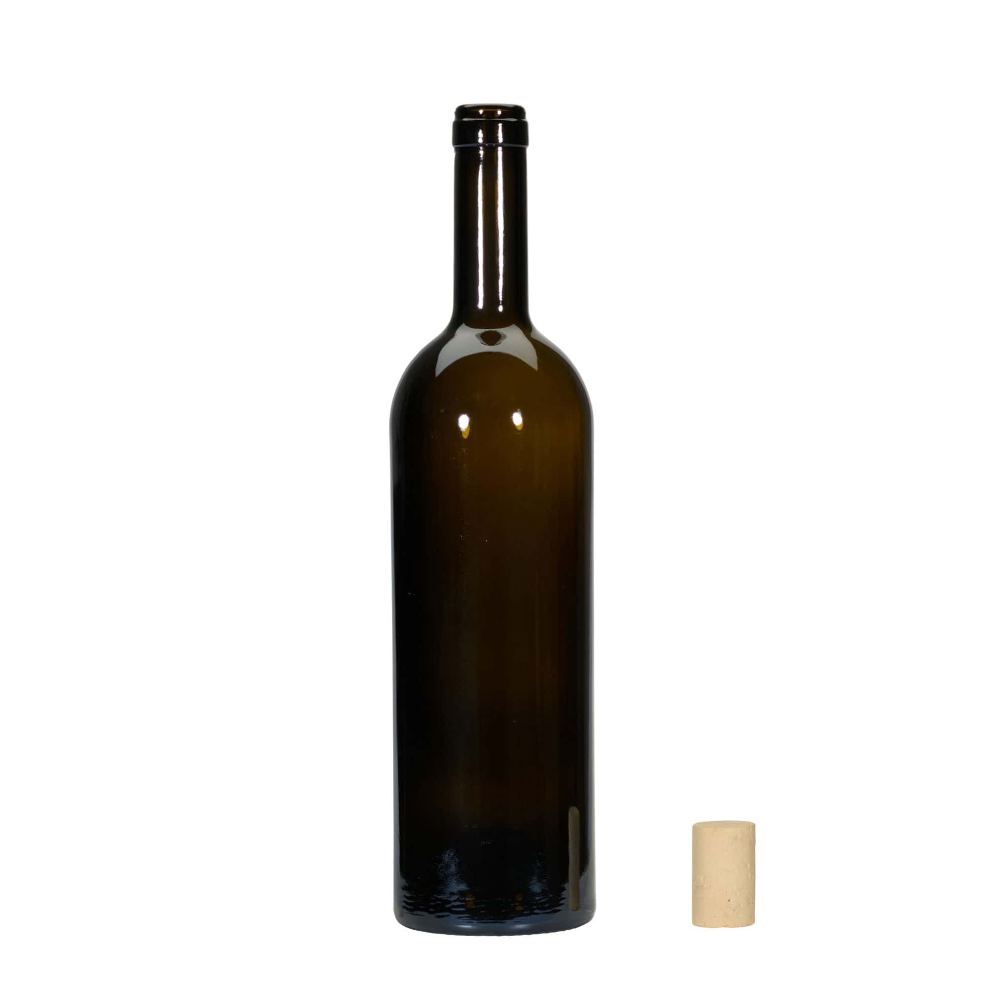 750 ml butelka na wino 'Golia', antyczna zieleń, szyjka: korek