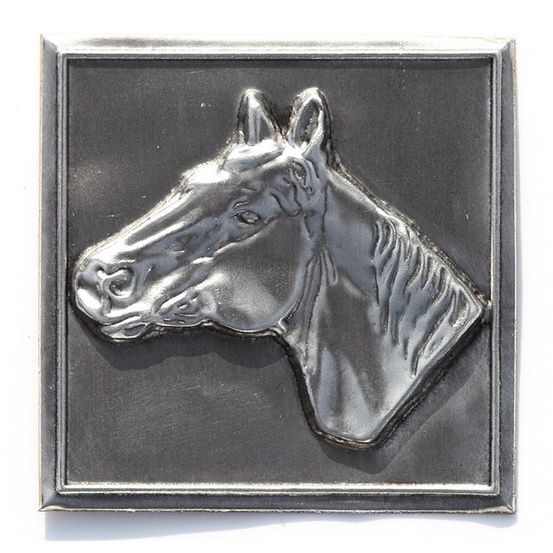 Etykieta cynowa 'Koń', kwadratowa, metal, kolor srebrny