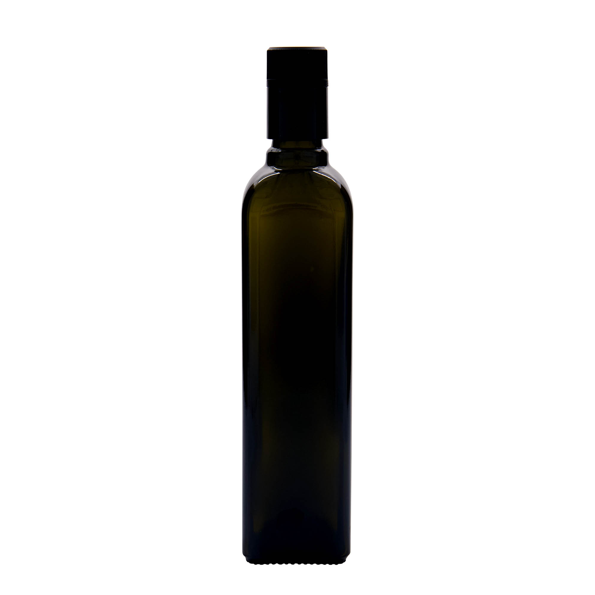 500 ml butelka na ocet/olej „Quadra”, szkło, kwadratowa, antyczny zielony, szyjka: DOP 500 ml butelka na ocet/olej „Quadra”, szkło, kwadratowa, antyczny zielony, szyjka: DOP