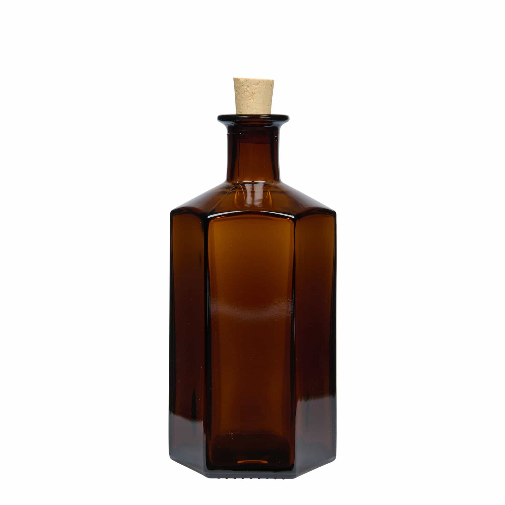 500 ml butelka szklana apteczna 'Jimmy'. sześciokątna. brązowy. zamknięcie: korek