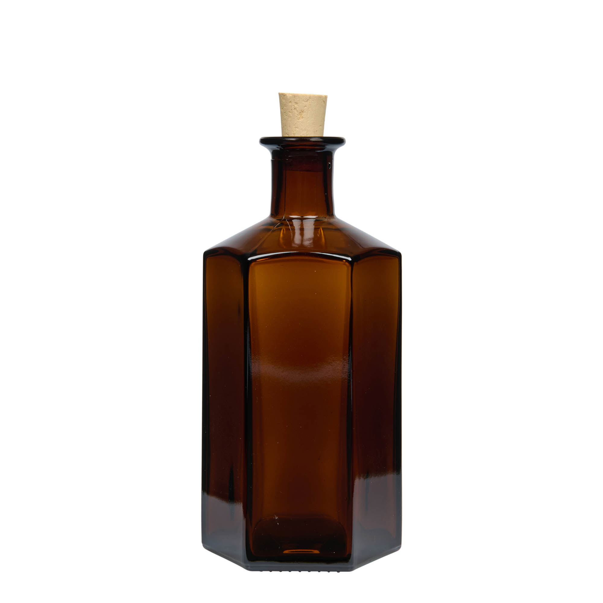 500 ml butelka szklana aptekarza 'Jimmy', sześciokątna, brązowa, wylot: korek