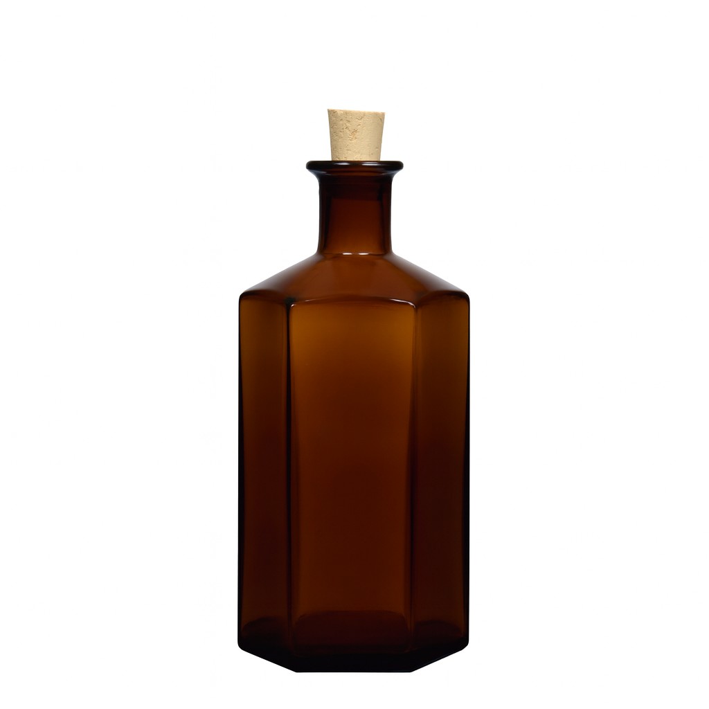 500 ml butelka szklana aptekarza 'Jimmy', sześciokątna, brązowa, wylot: korek