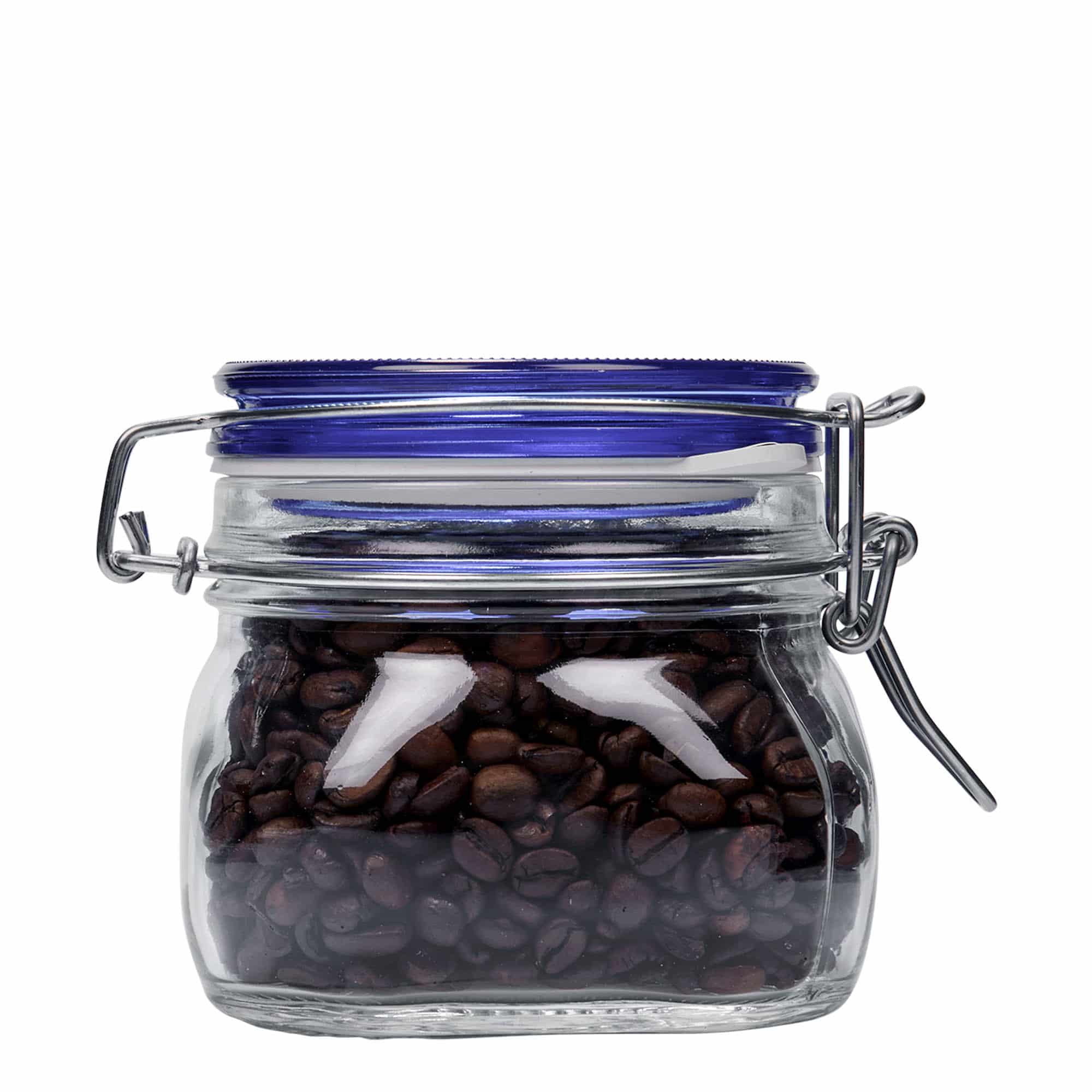 500 ml słoik z drucianym zamknięciem „Fido” niebieska pokrywka, kwadratowy, otwór: zamknięcie druciane