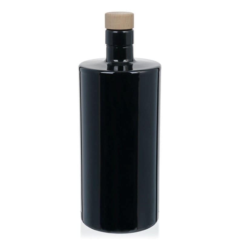700 ml butelka szklana 'Carla', kolor czarny, zamknięcie: korek