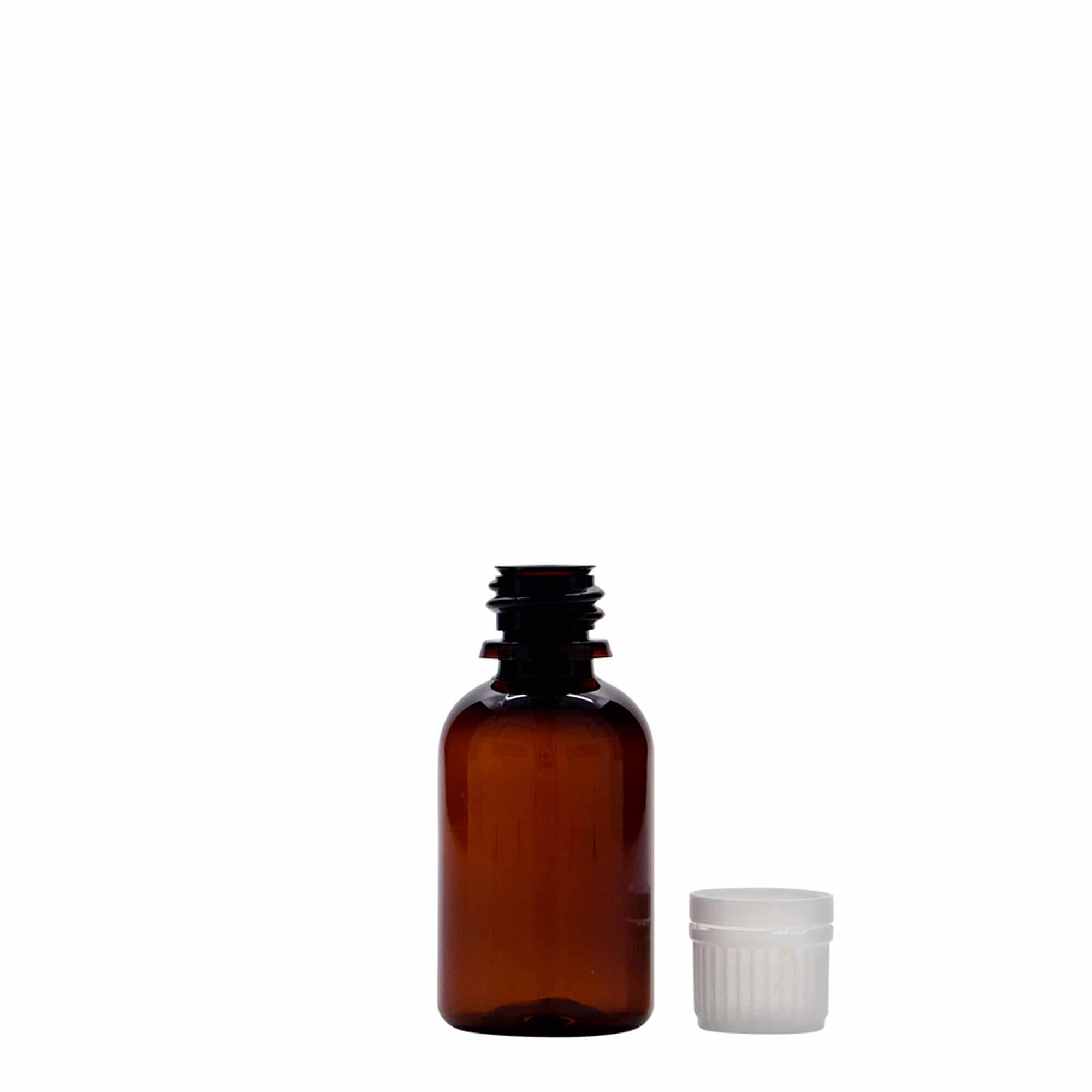 30 ml butelka medyczna PET „Easy Living”, brązowa, tworzywo sztuczne, gwint: DIN 18