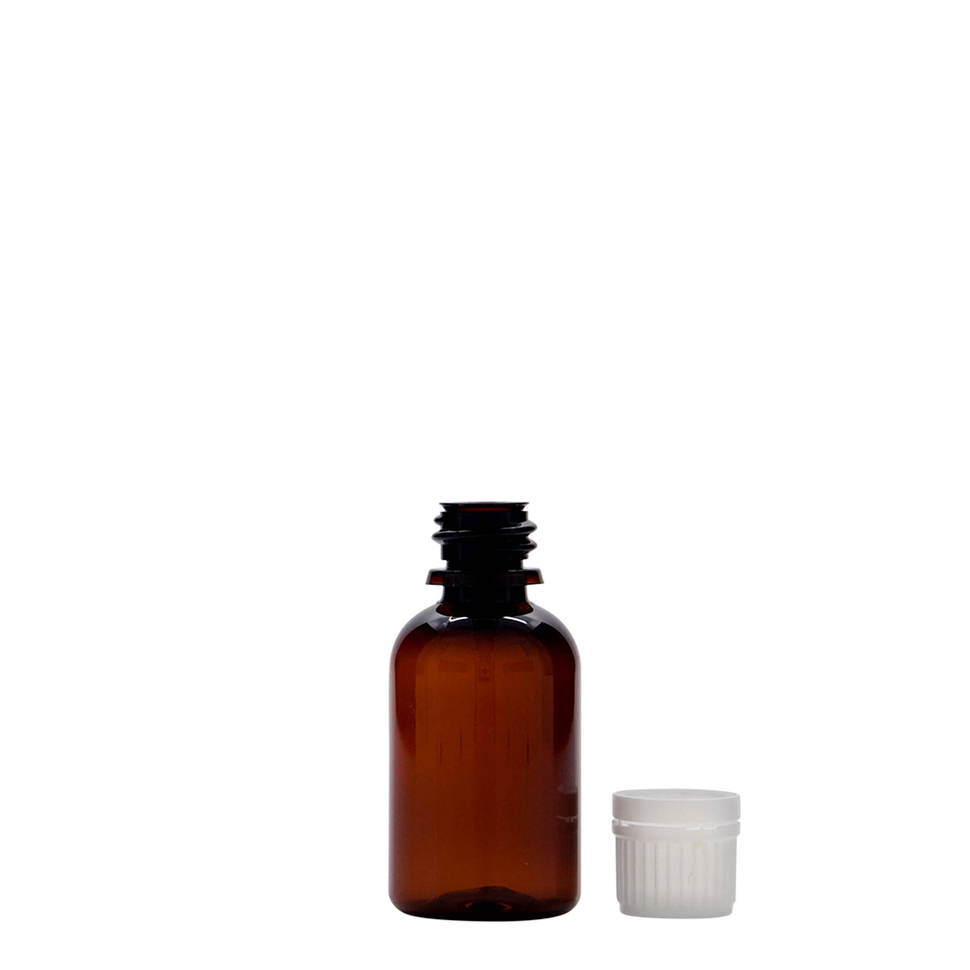 30 ml butelka medyczna PET „Easy Living”, brązowa, tworzywo sztuczne, gwint: DIN 18