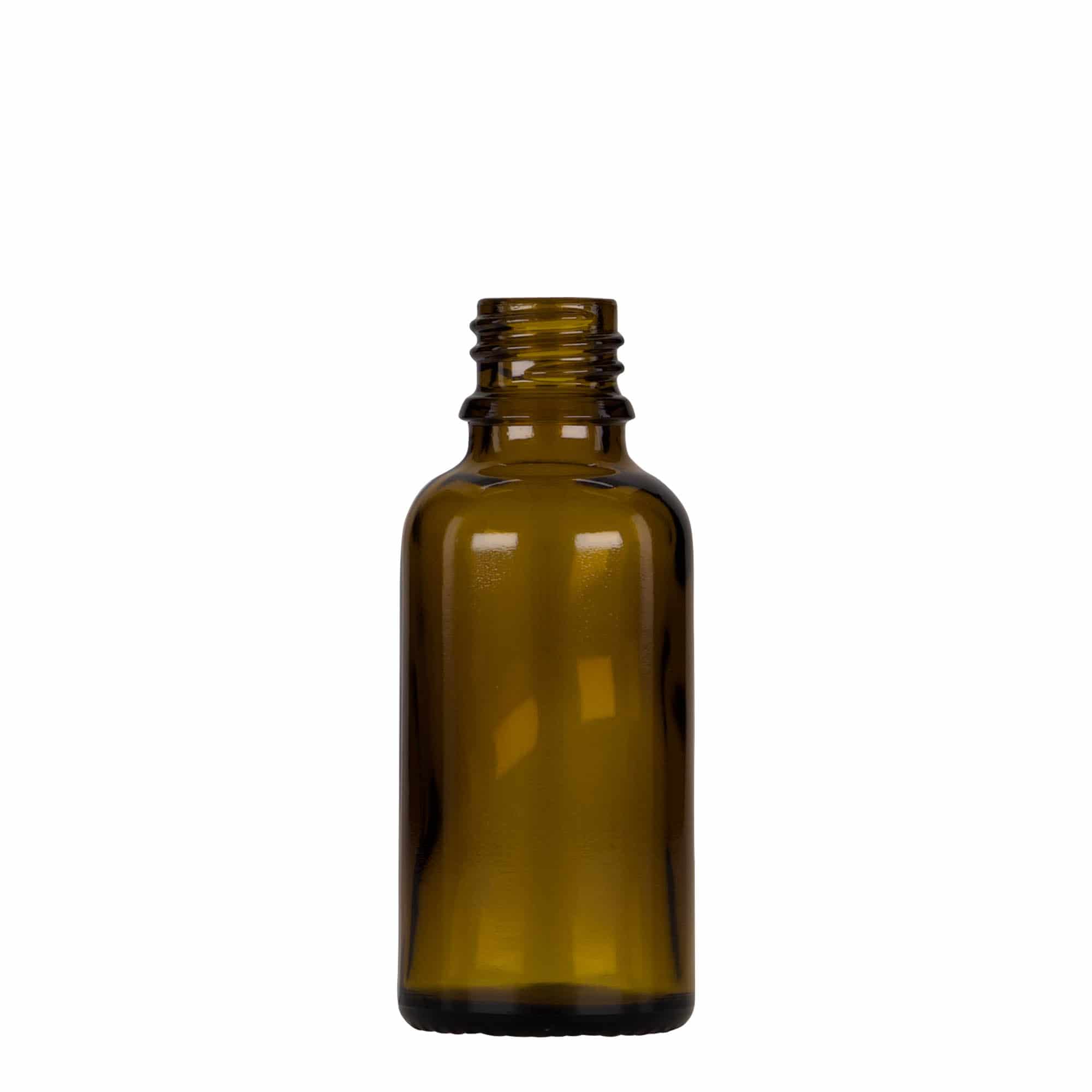 30 ml butelka z kroplomierzem, medyczna, szkło, brązowo-czarna, gwint: DIN 18