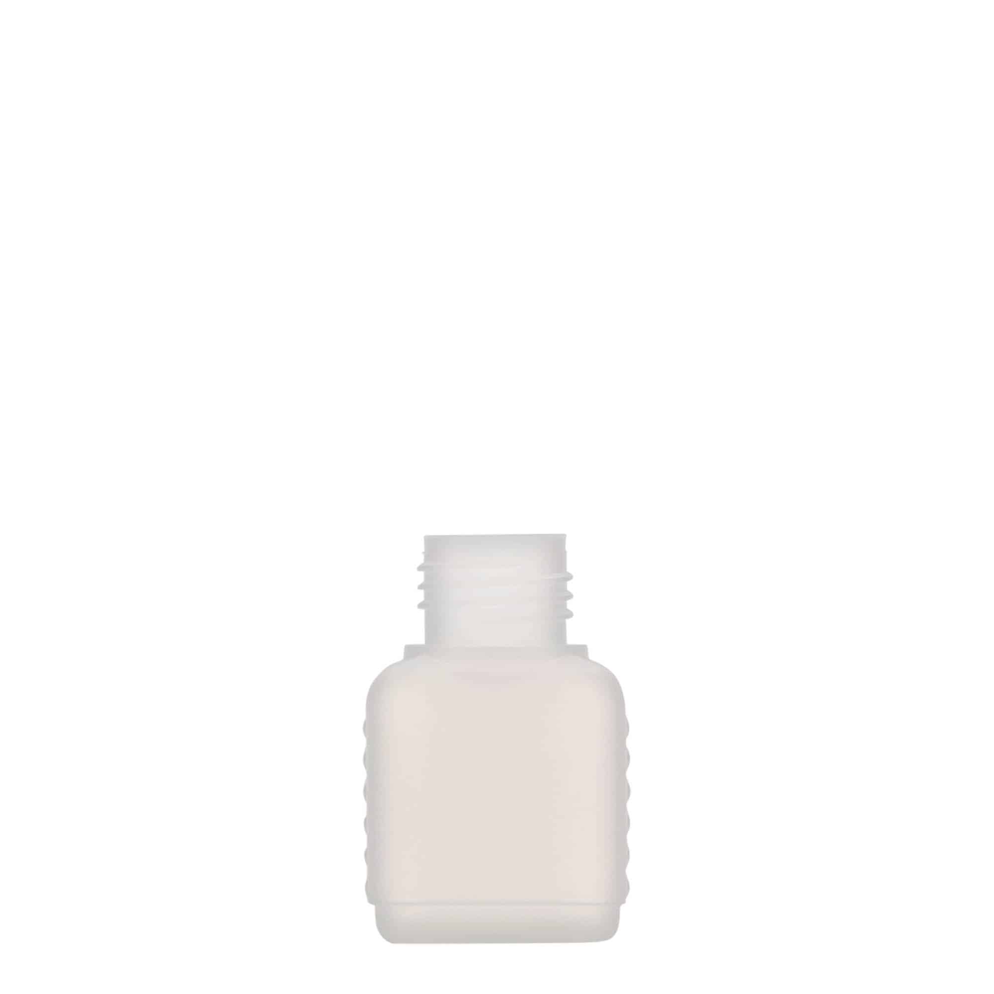 50 ml butelka kanister, prostokątna, tworzywo sztuczne HDPE, kolor naturalny, zamknięcie: DIN 25