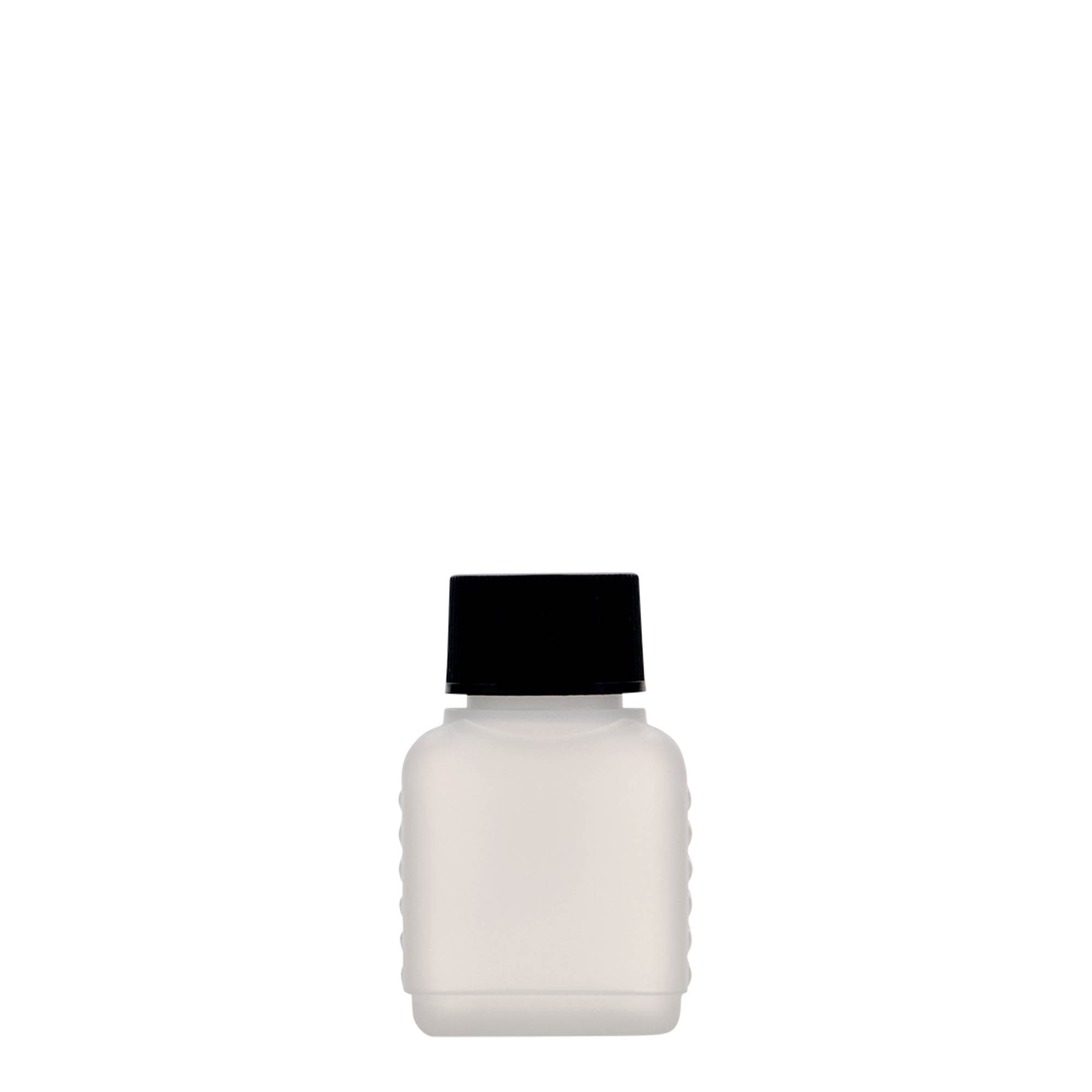 50 ml kanisterkowa butelka, prostokątna, tworzywo HDPE, naturalne, gwint: DIN 25