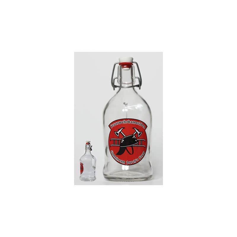 500 ml butelka szklana 'Classica', wzór: Straż pożarna, zamknięcie: Zamknięcie pałąkowe