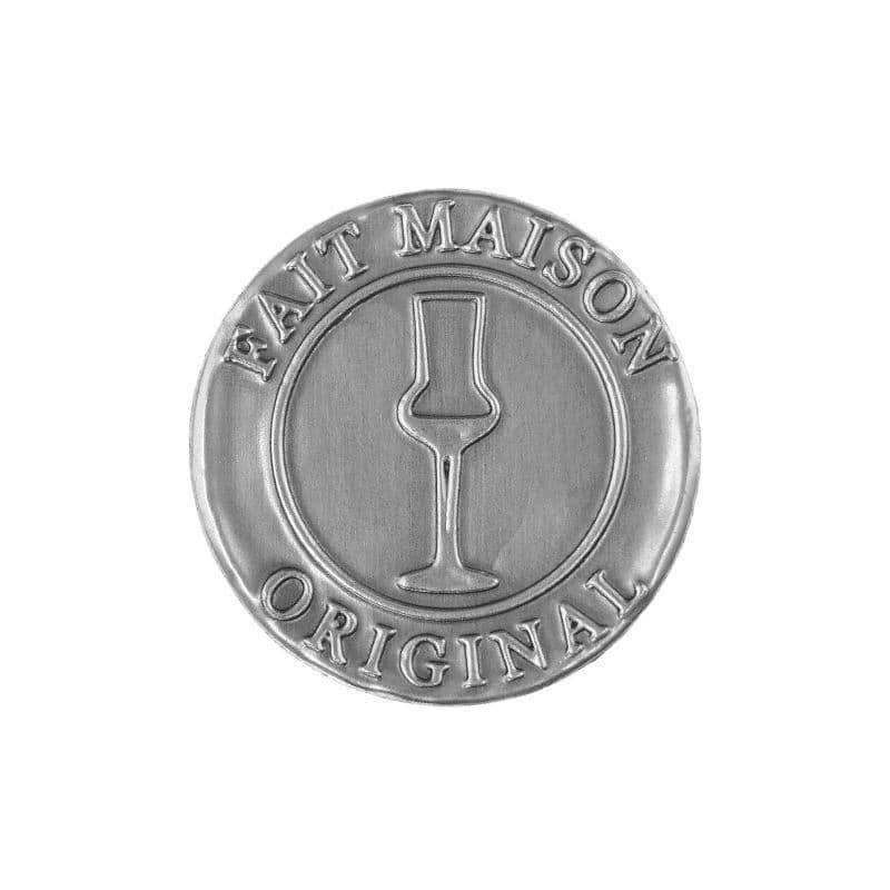 Etykieta cynowa 'Fait Maison', okrągła, metal, kolor srebrny