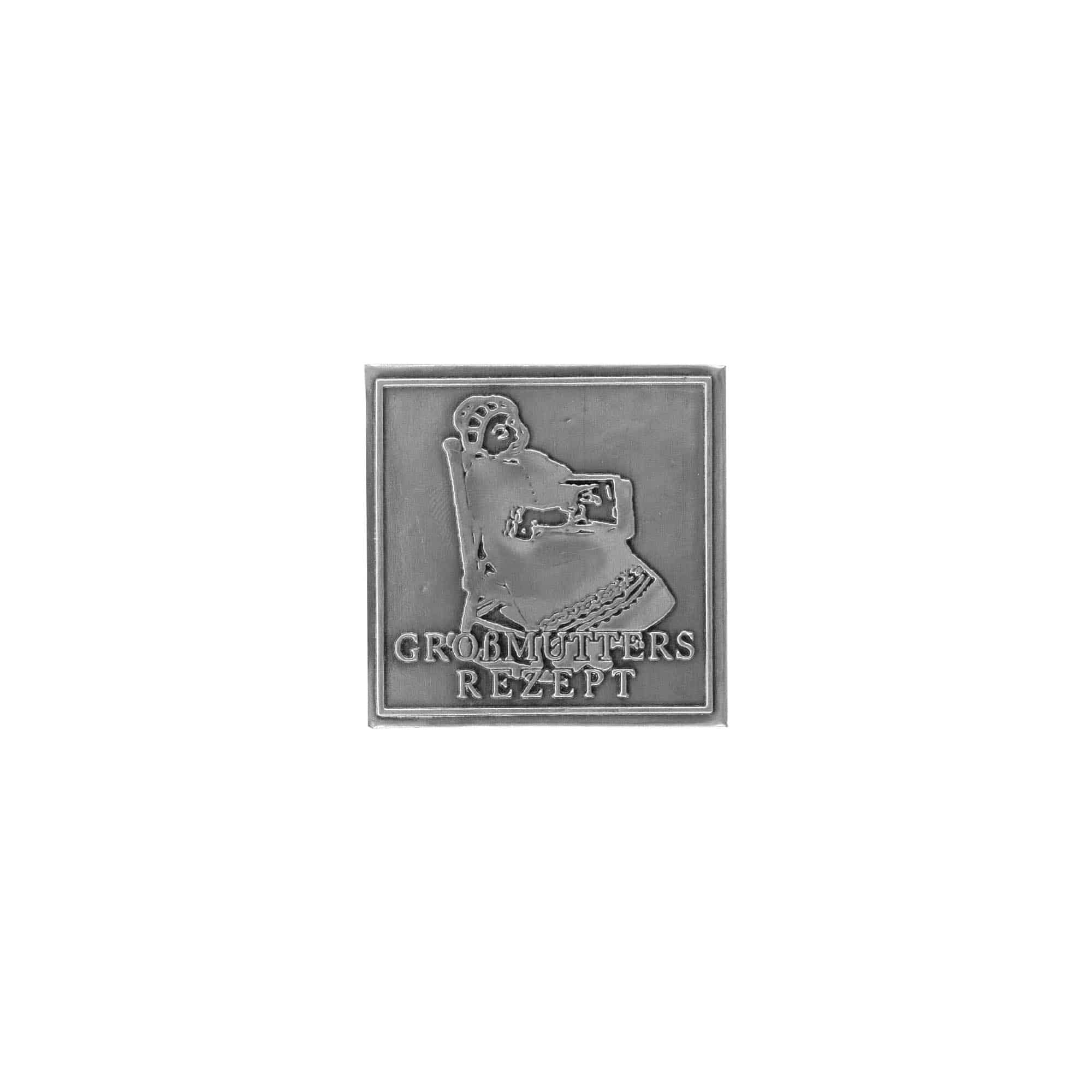 Etykieta cynowa przepis 'Babcia', kwadratowa, metal, kolor srebrny