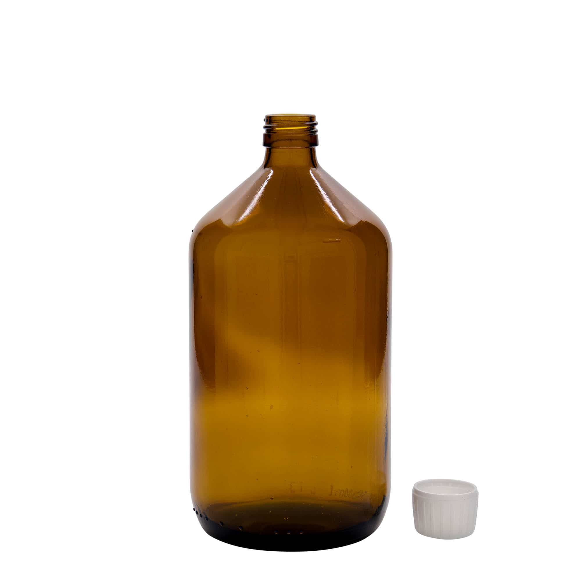 1.000 ml butelka medyczna, brązowa, szkło, szyjka: PP 28