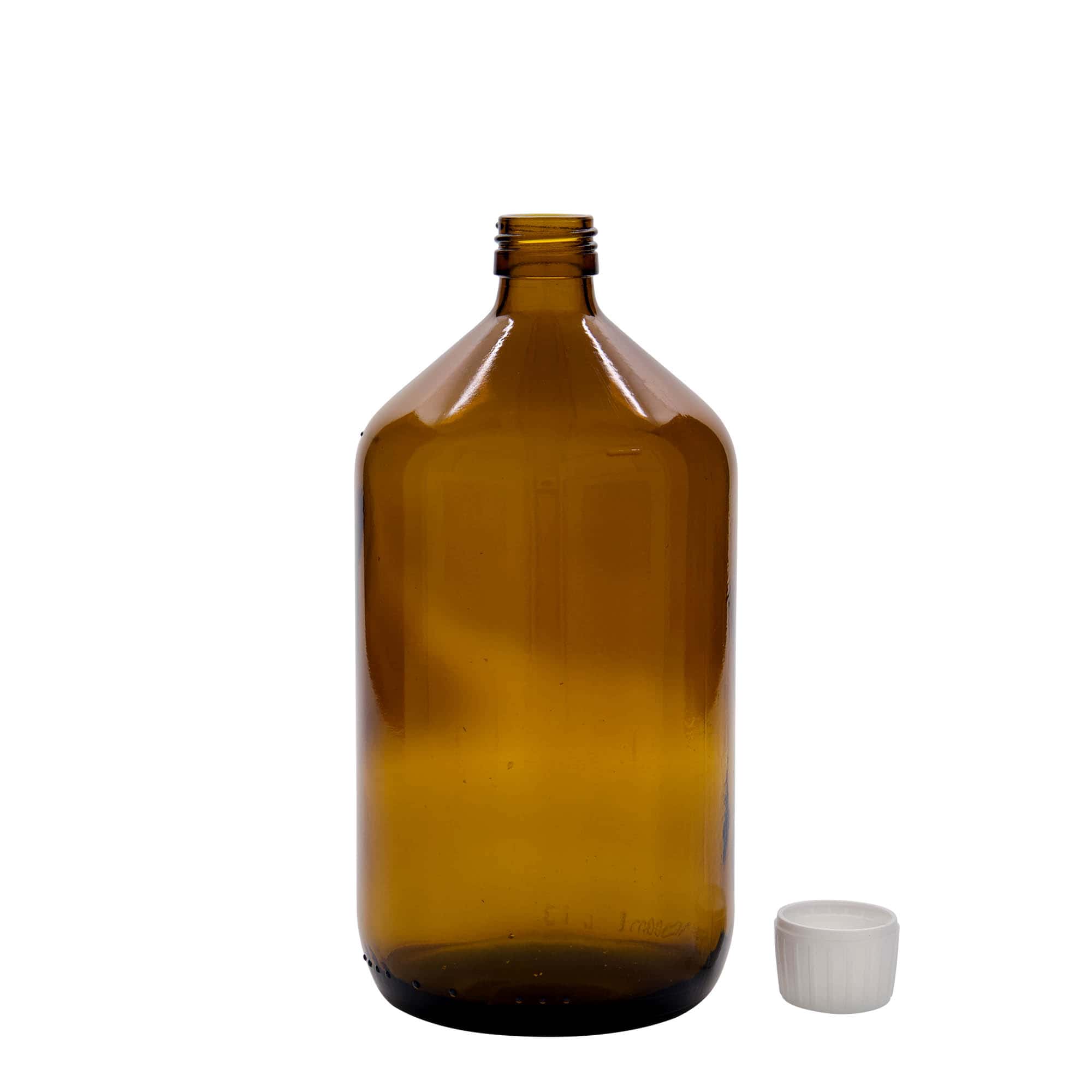 1.000 ml butelka medyczna, brązowa, szkło, szyjka: PP 28