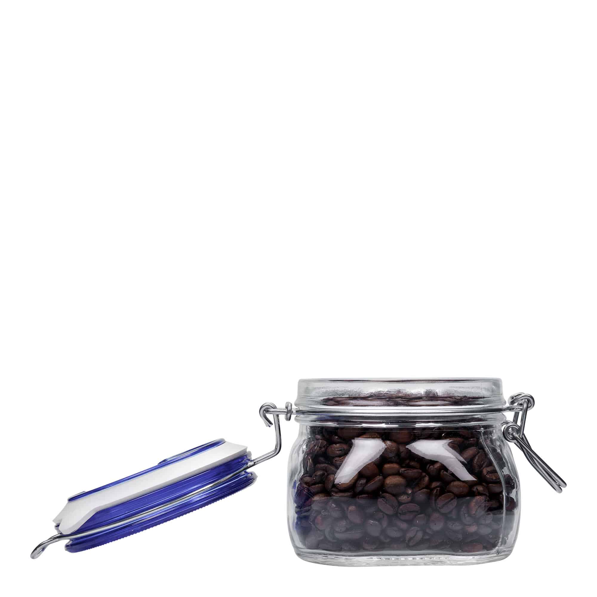 500 ml słoik z drucianym zamknięciem „Fido” niebieska pokrywka, kwadratowy, otwór: zamknięcie druciane