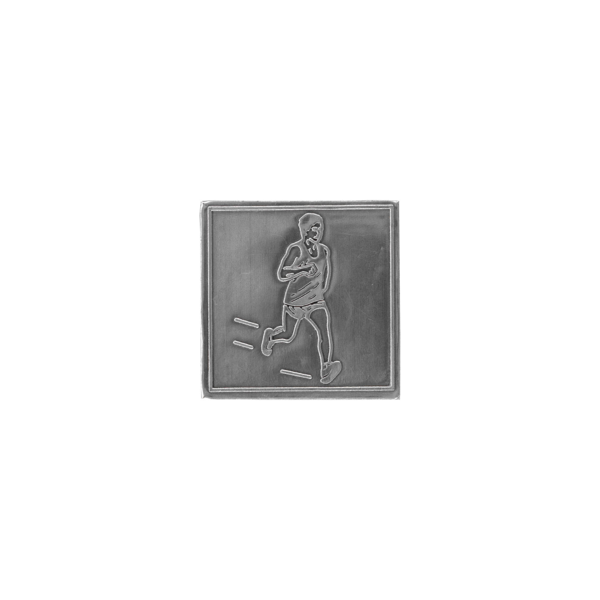 Etykieta cynowa „Jogger”, kwadratowa, metalowa, srebrna Etykieta cynowa „Jogger”, kwadratowa, metalowa, srebrna