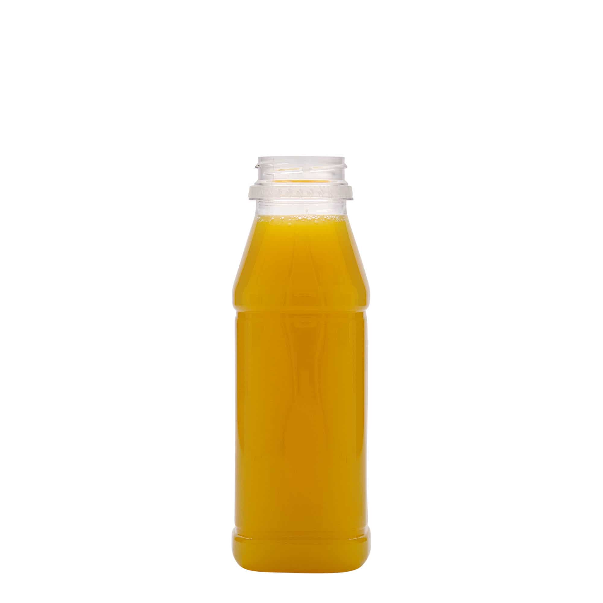 330 ml butelka PET 'Milk and Juice Carre', kwadratowa, tworzywo sztuczne, zamknięcie: 38 mm
