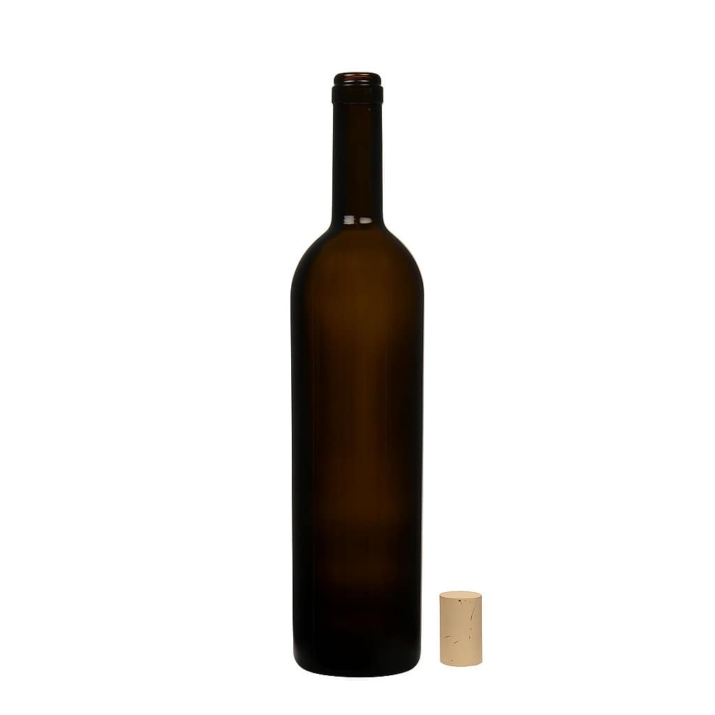 750 ml butelka na wino 'Liberty', antyczna zieleń, korek w szyjce