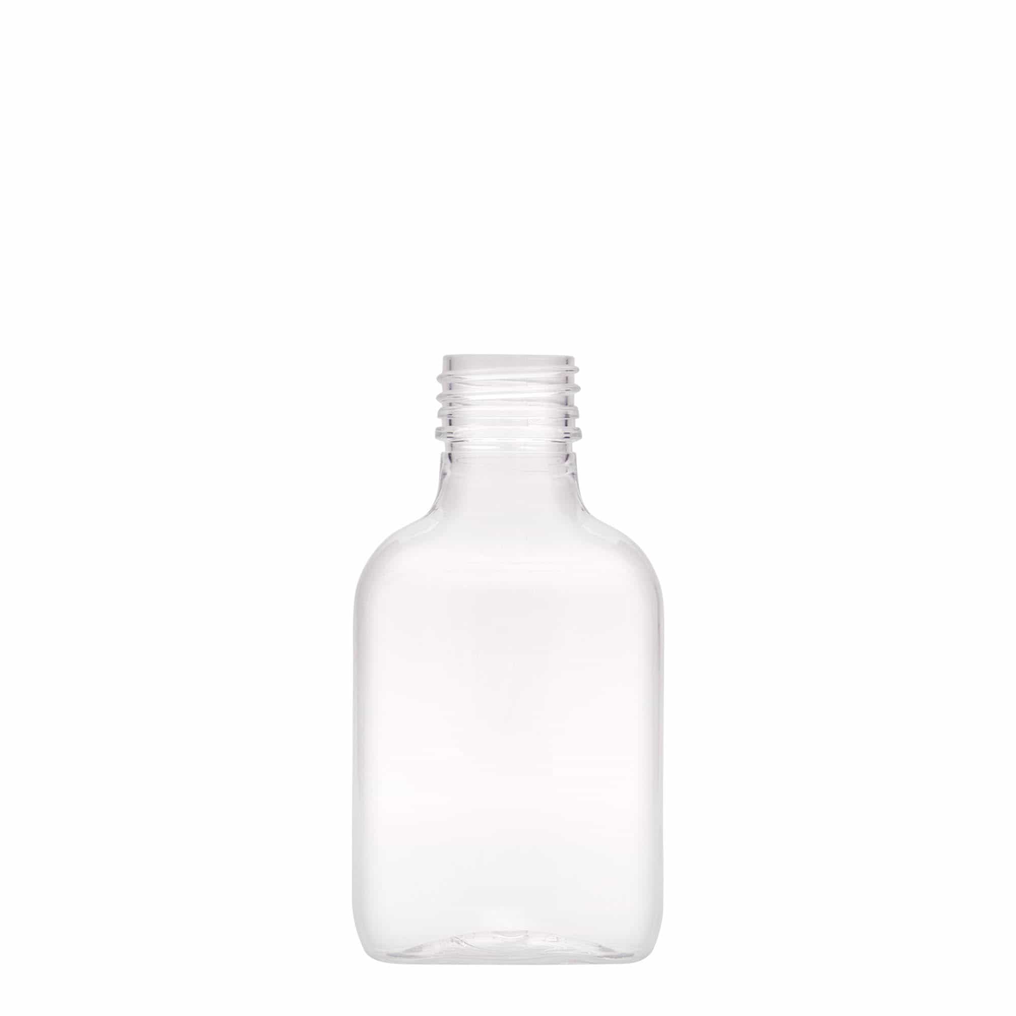 100 ml butelka piersiówka, owalna, tworzywo sztuczne PET, zamknięcie: PP 28