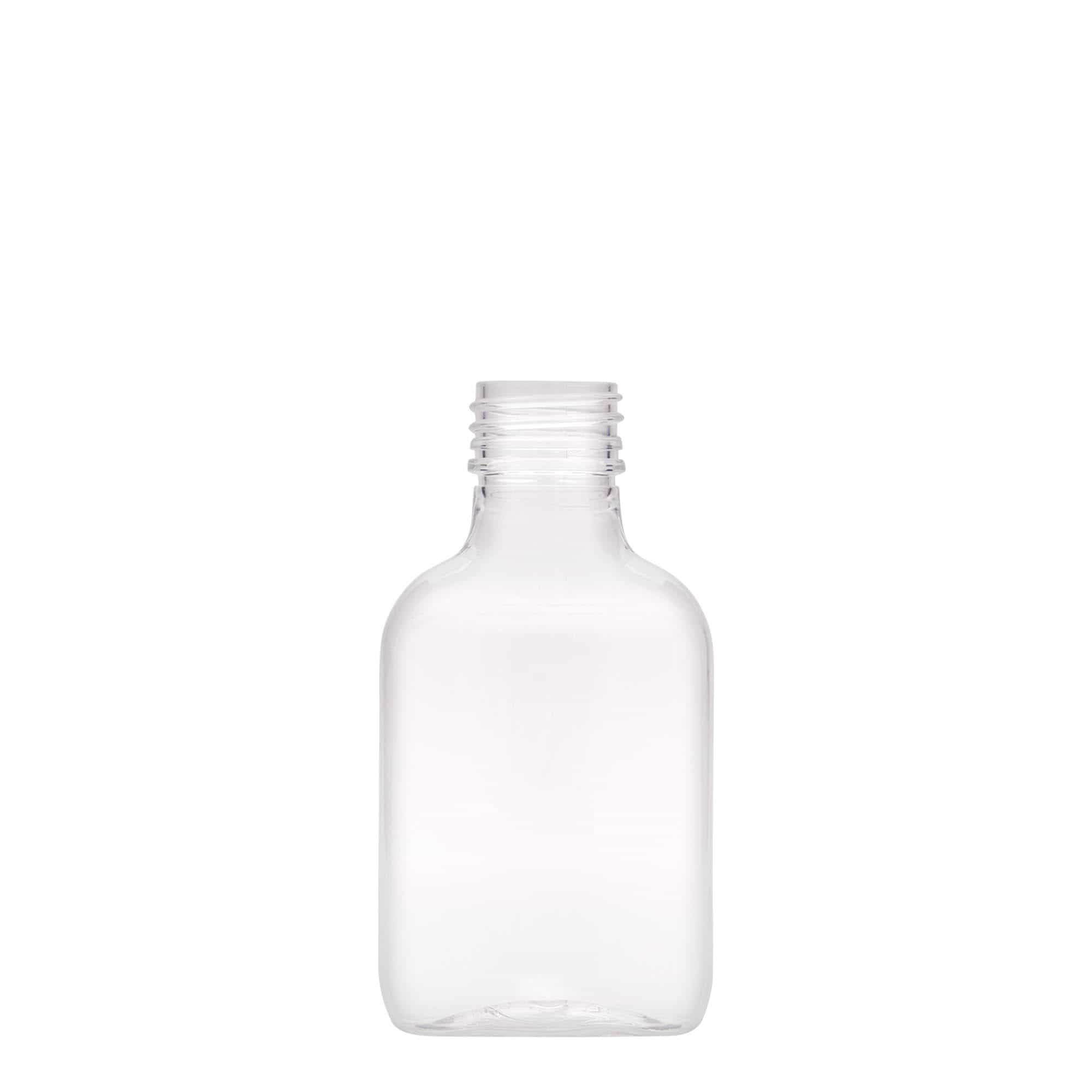 100 ml butelka piersiówka, owalna, tworzywo sztuczne PET, zamknięcie: PP 28