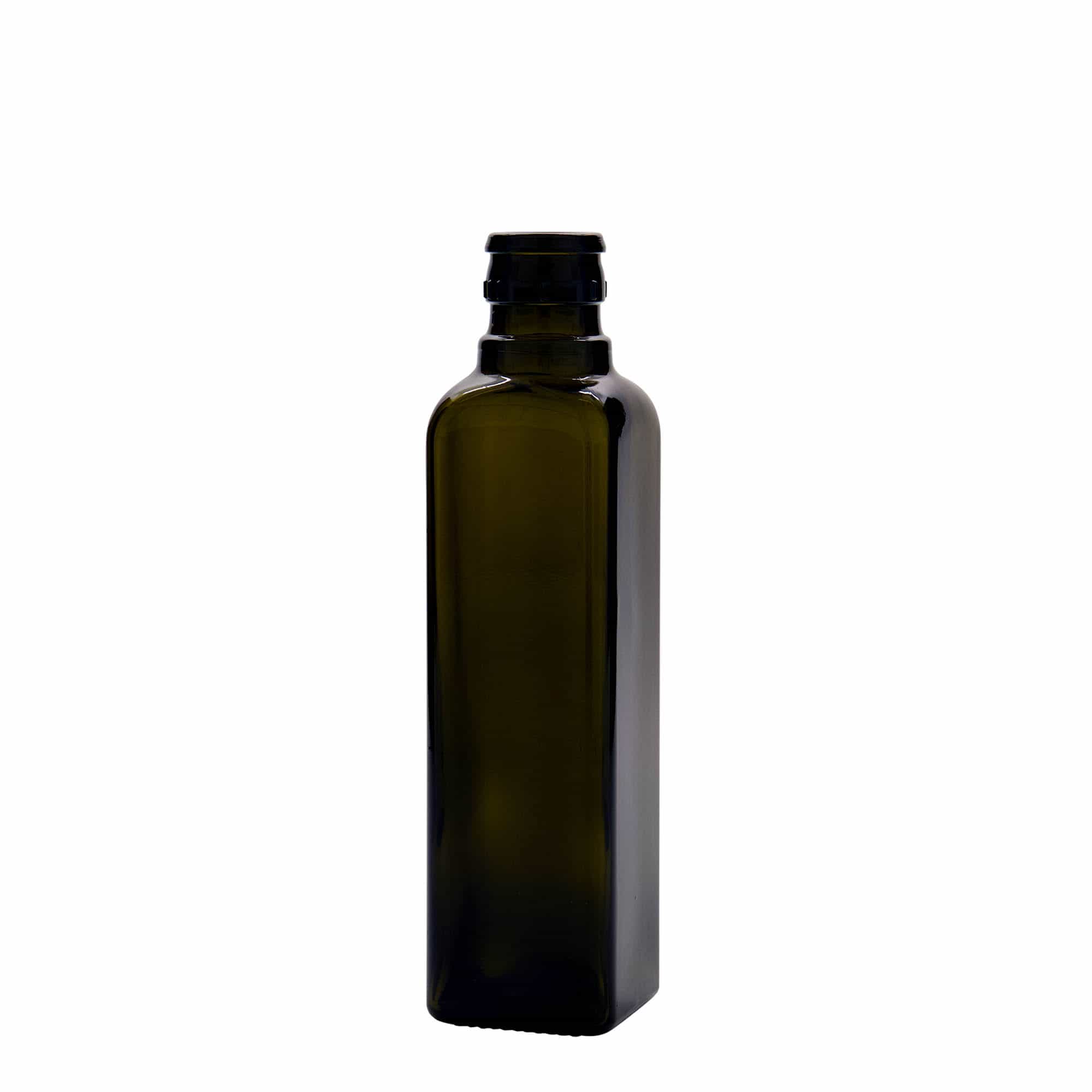 250 ml butelka na ocet/olej 'Quadra', szkło, kwadratowa, kolor zielony antyczny, zamknięcie: DOP