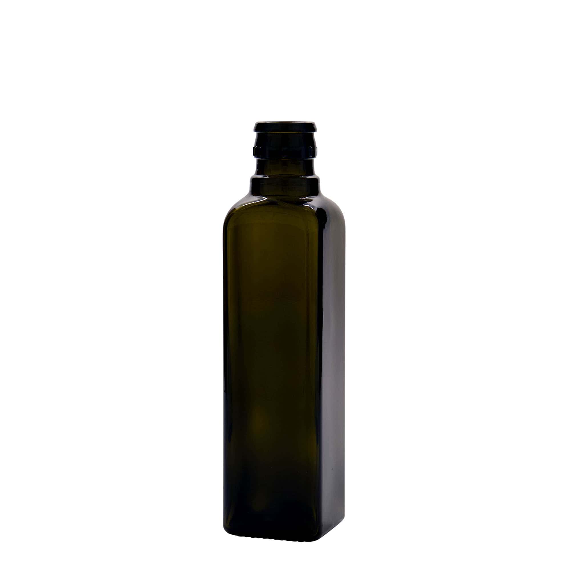 250 ml butelka na ocet/olej 'Quadra', szkło, kwadratowa, antyczna zieleń, wylot: DOP