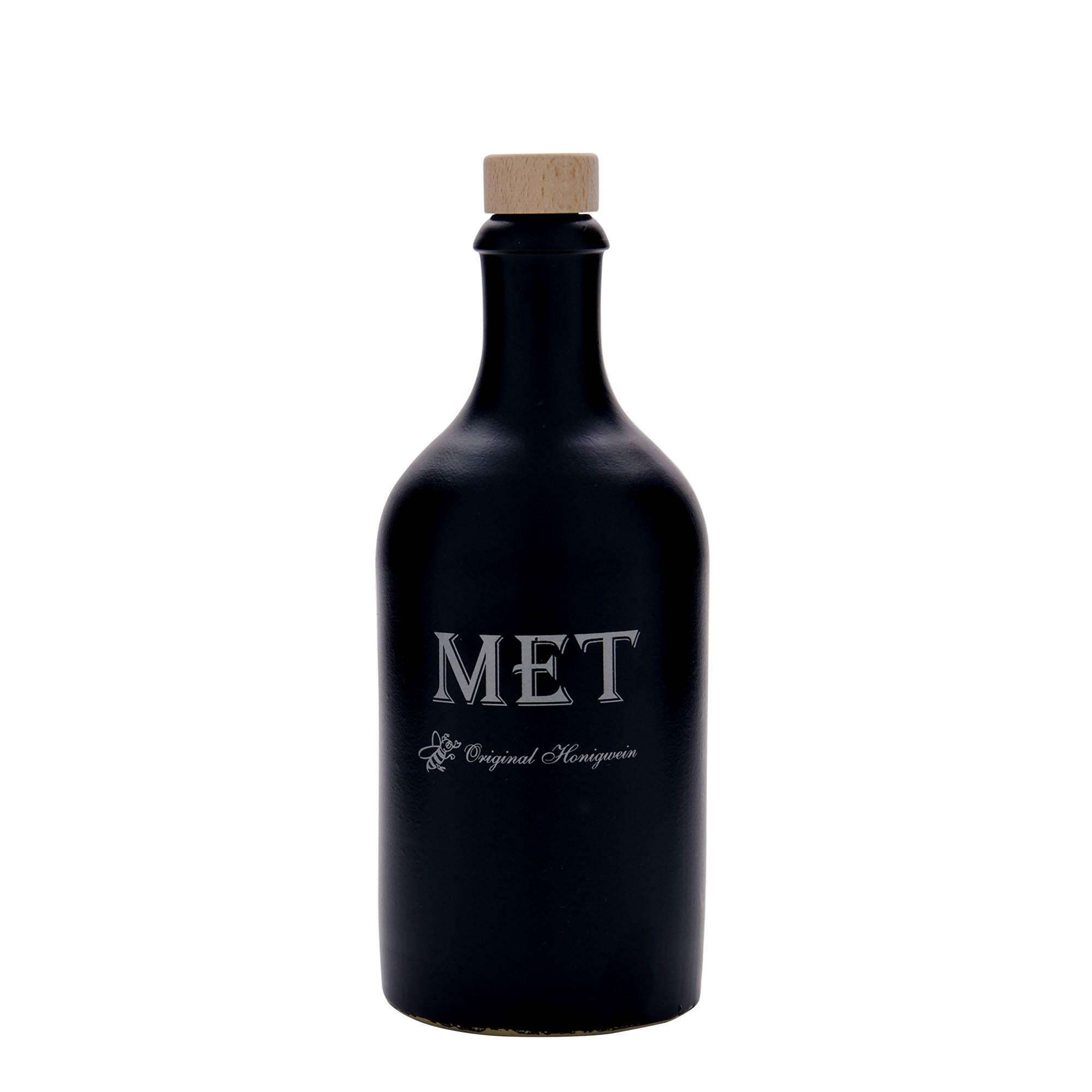 500 ml dzbanek do piwa, motyw: miód pitny, kamionka, czarny, wylot: korek