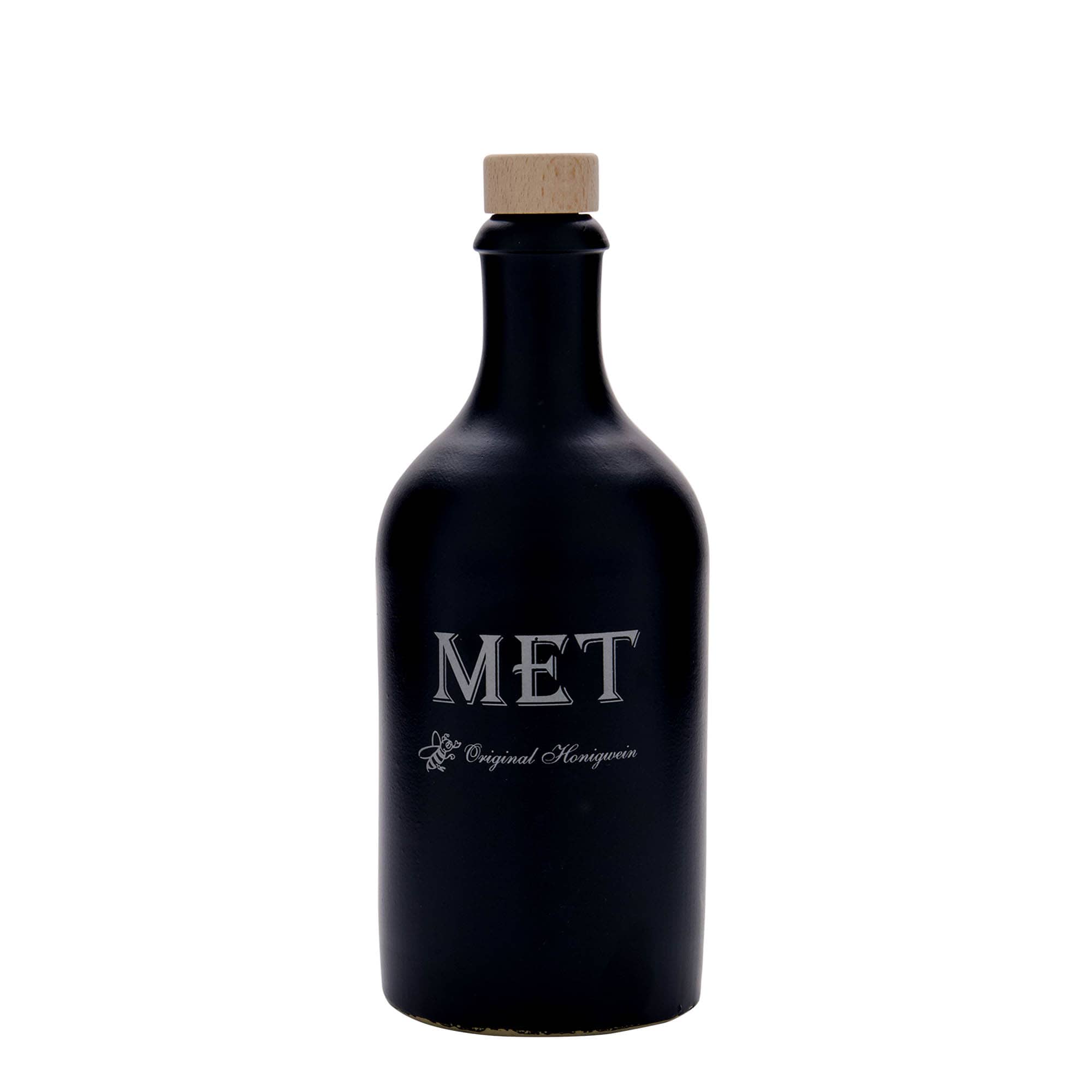 500 ml dzbanek do piwa, motyw: miód pitny, kamionka, czarny, wylot: korek