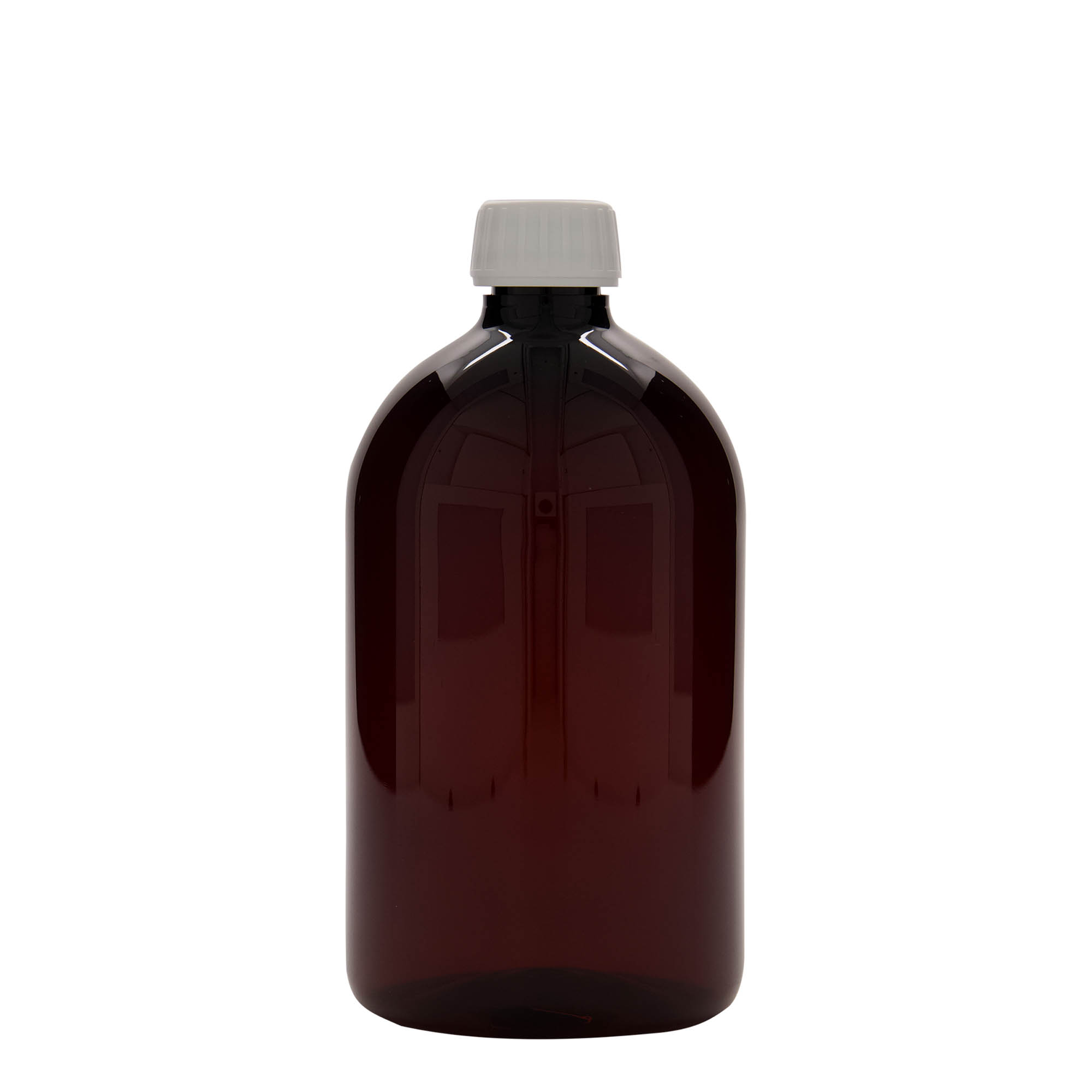 1.000 ml butelka medyczna PET, brązowa, plastik, gwint: PP 28