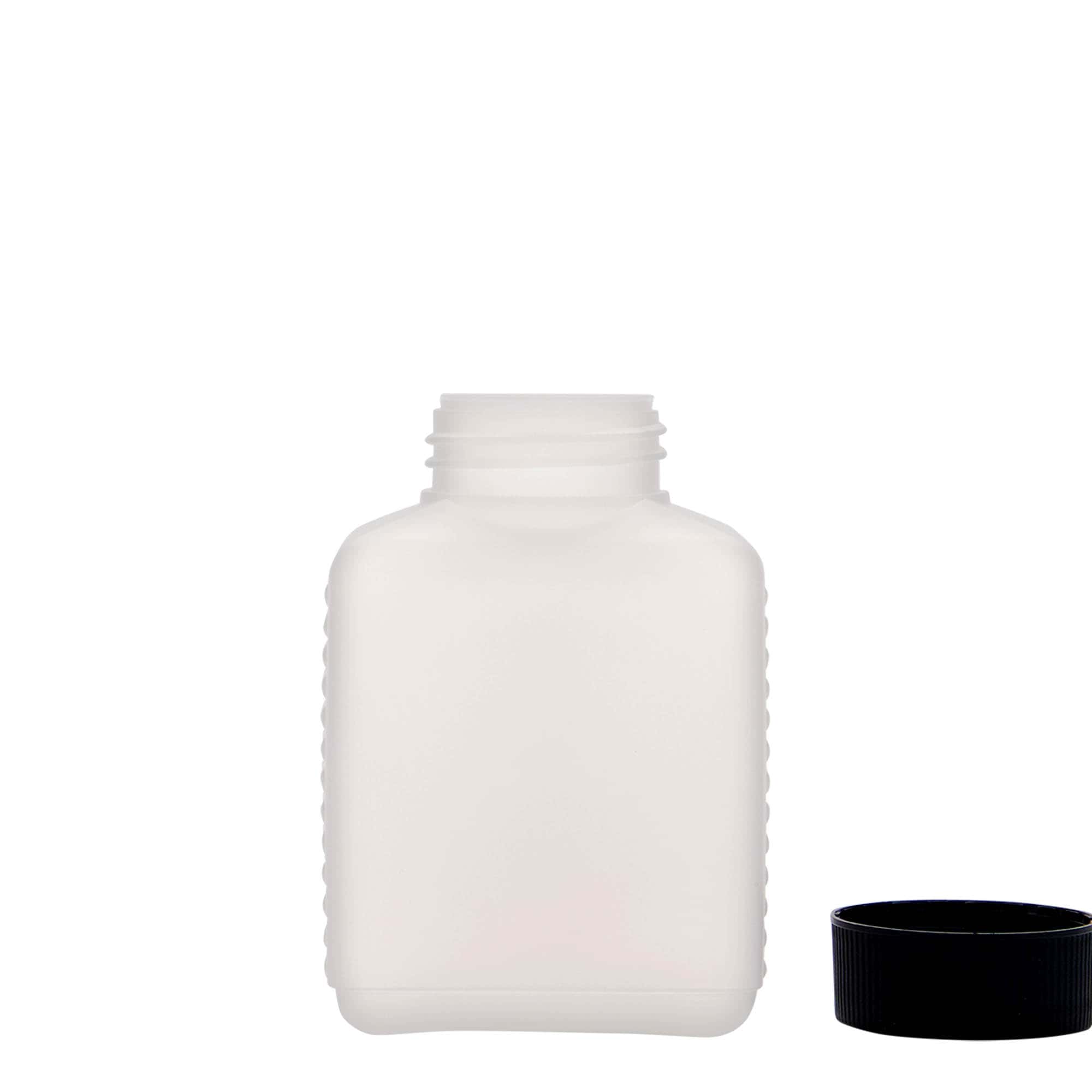 250 ml butelka z szeroką szyjką, prostokątna, tworzywo sztuczne HDPE, kolor naturalny, zamknięcie: DIN 40 EPE 250 ml butelka z szeroką szyjką, prostokątna, tworzywo sztuczne HDPE, kolor naturalny, zamknięcie: DIN 40 EPE