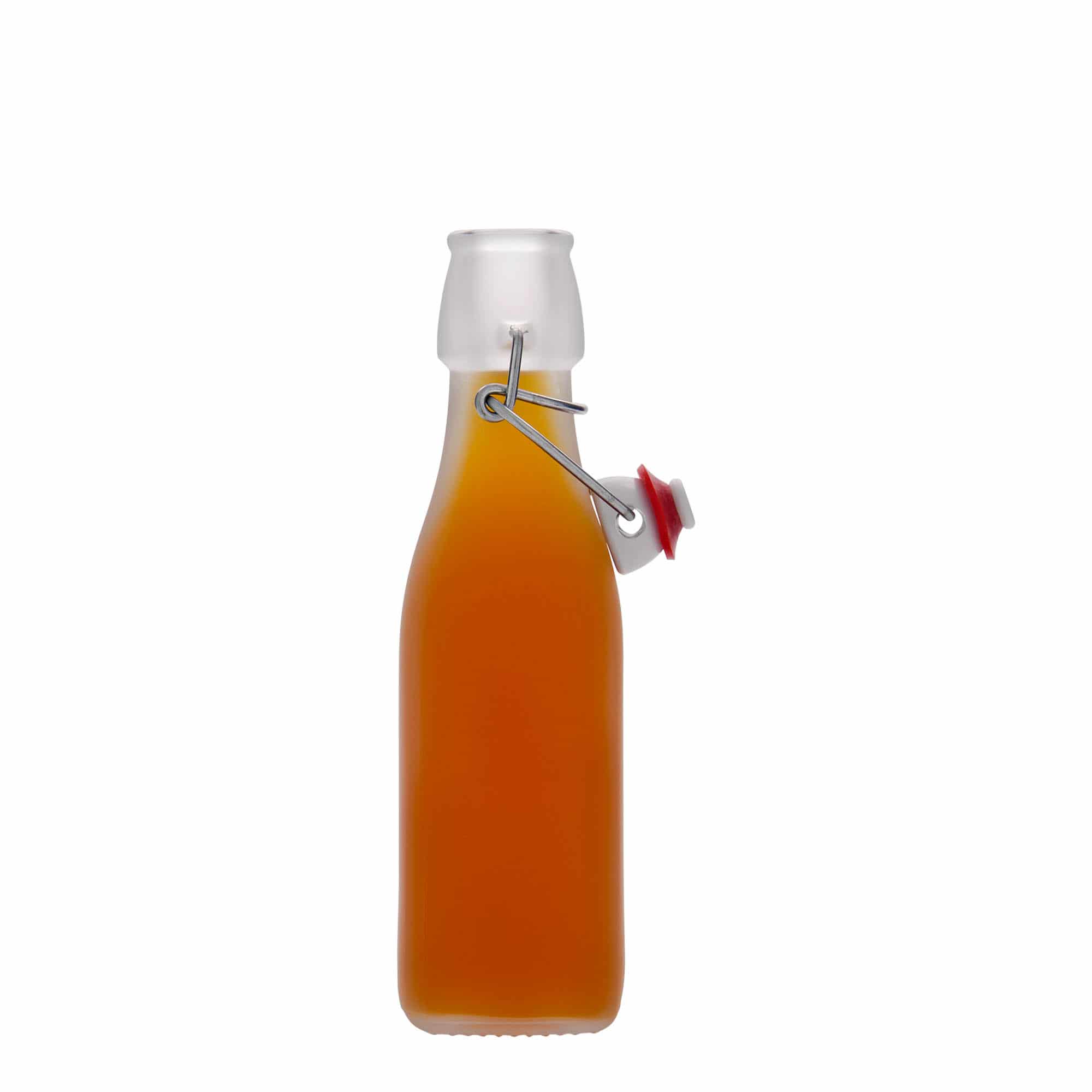 250 ml butelka szklana 'Swing', kwadratowa, kolor biały, zamknięcie: Zamknięcie pałąkowe