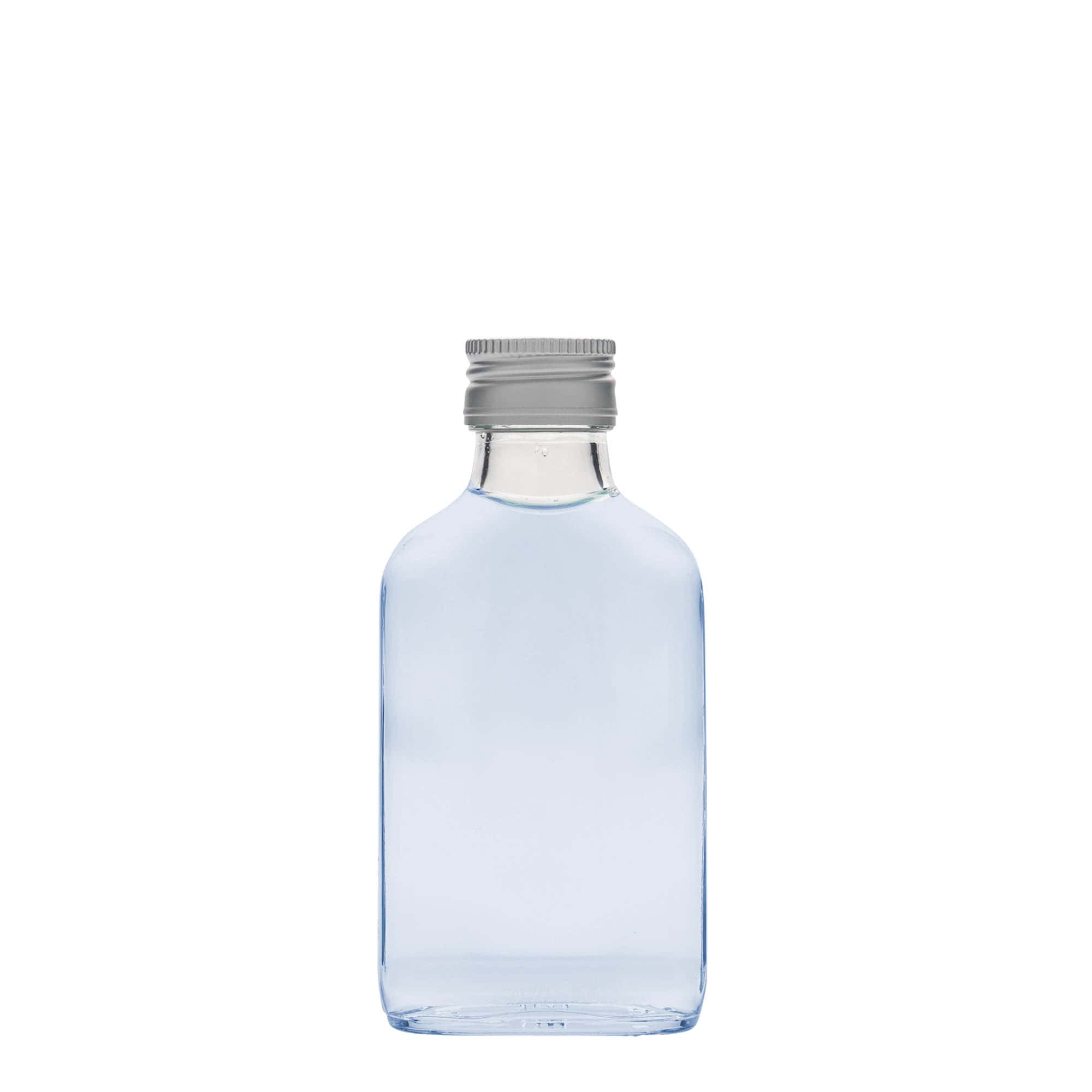 100 ml butelka kieszonkowa, prostokątna, szkło, gwint: PP 28