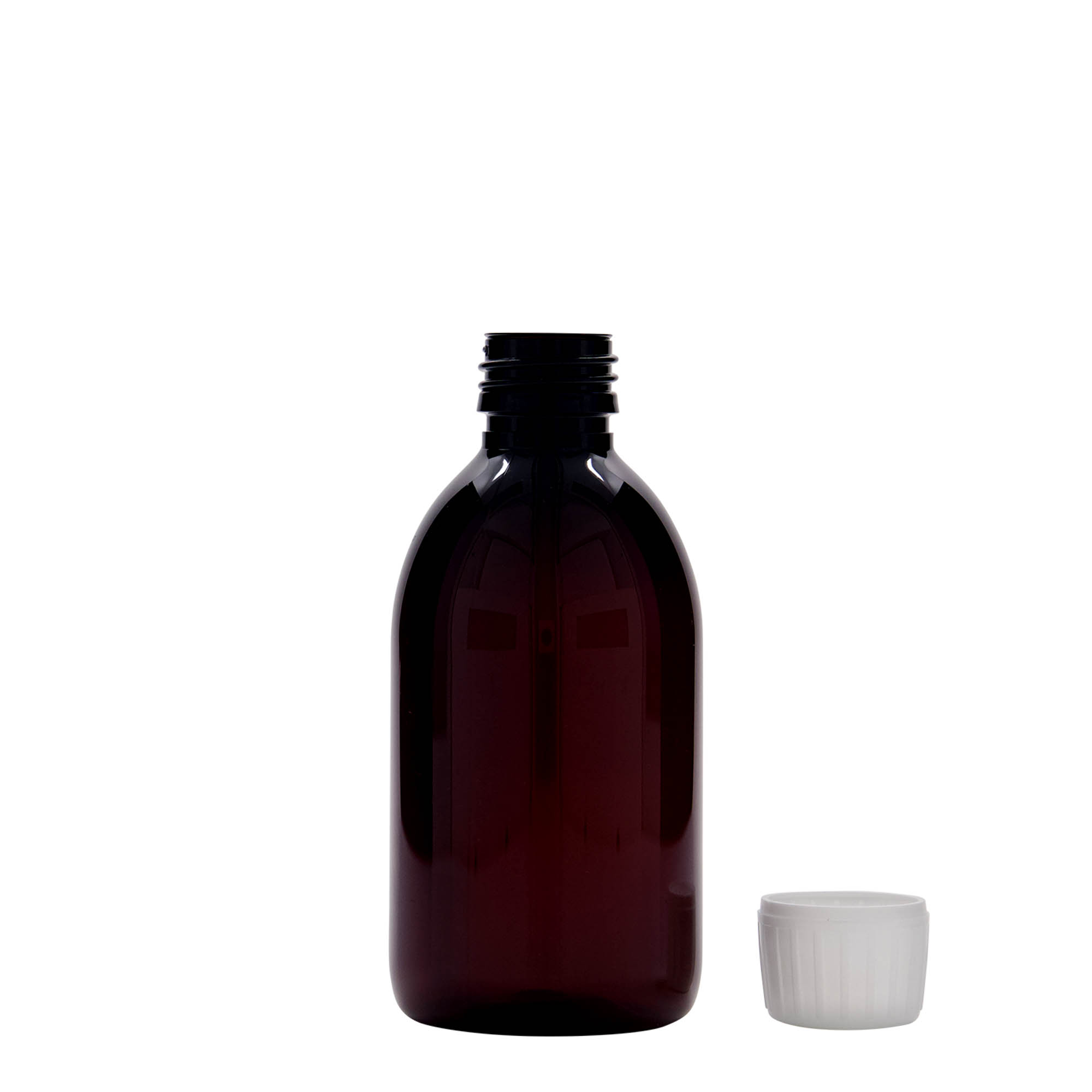 250 ml butelka medyczna PET, brązowa, plastik, gwint: PP 28
