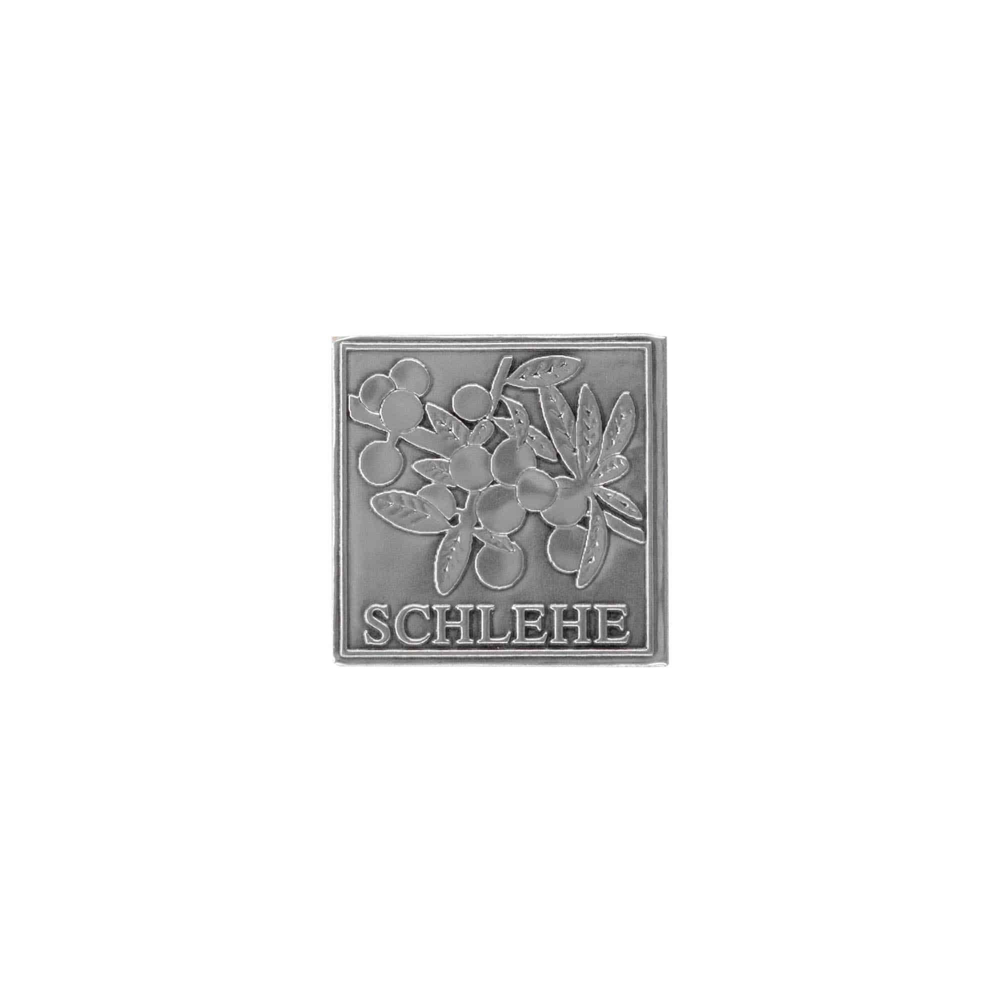 Metka cynowa „Schlehe”, kwadratowa, metalowa, srebrna