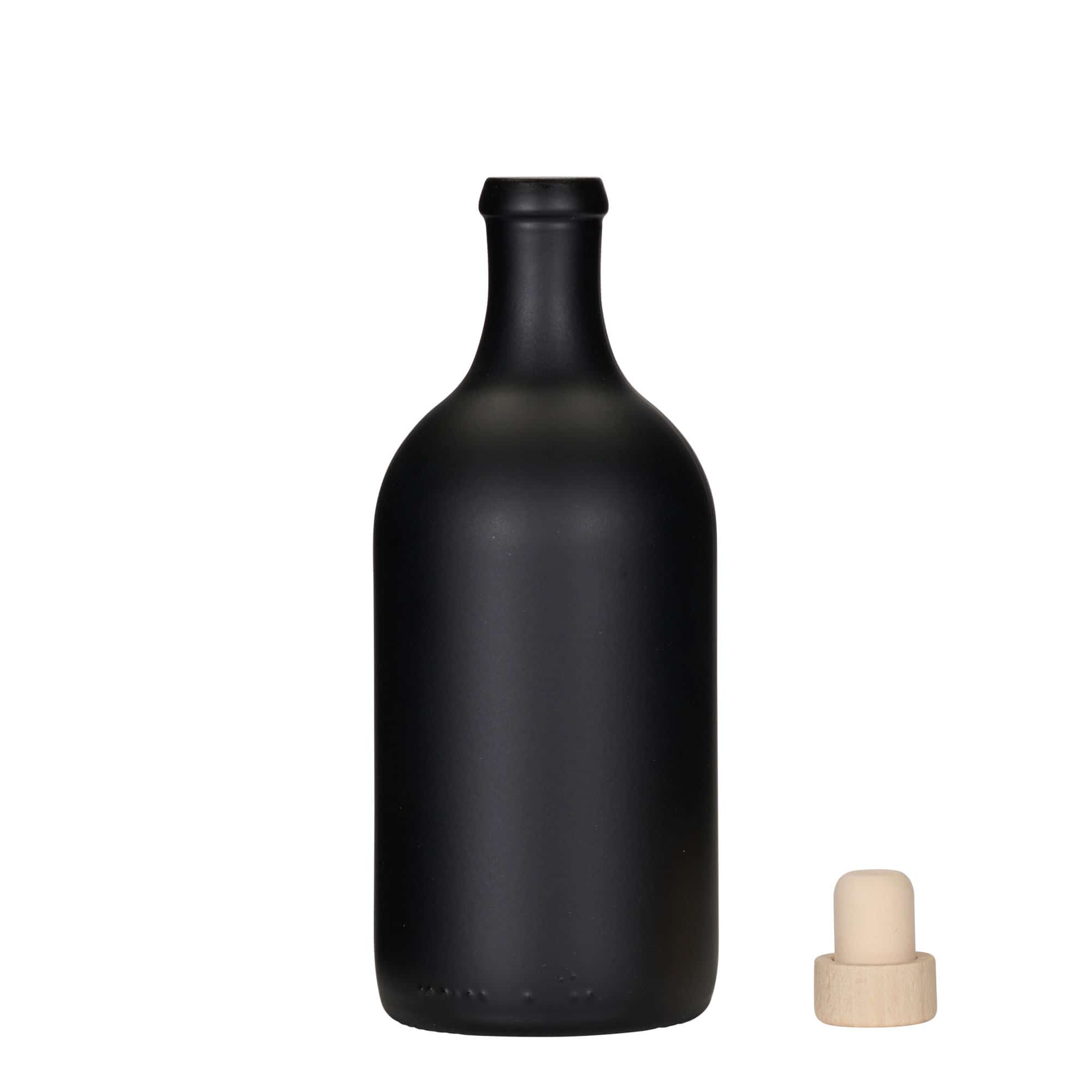 500 ml butelka szklana 'Ginevra Leggera', czarna, zamknięcie: korek