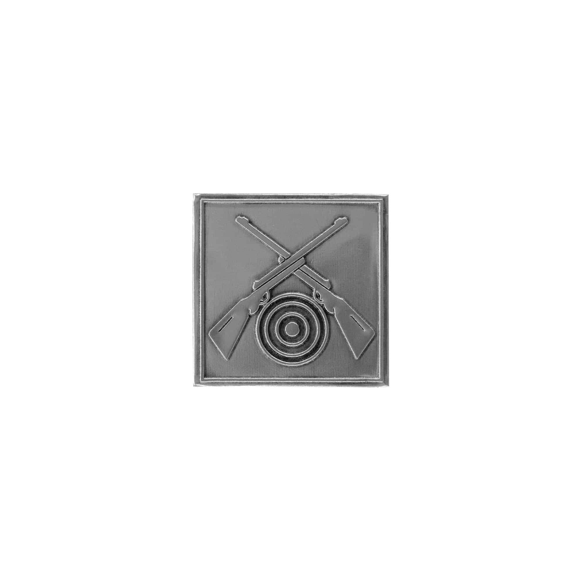 Etykieta cynowa 'Strzelcy', kwadratowa, metal, kolor srebrny
