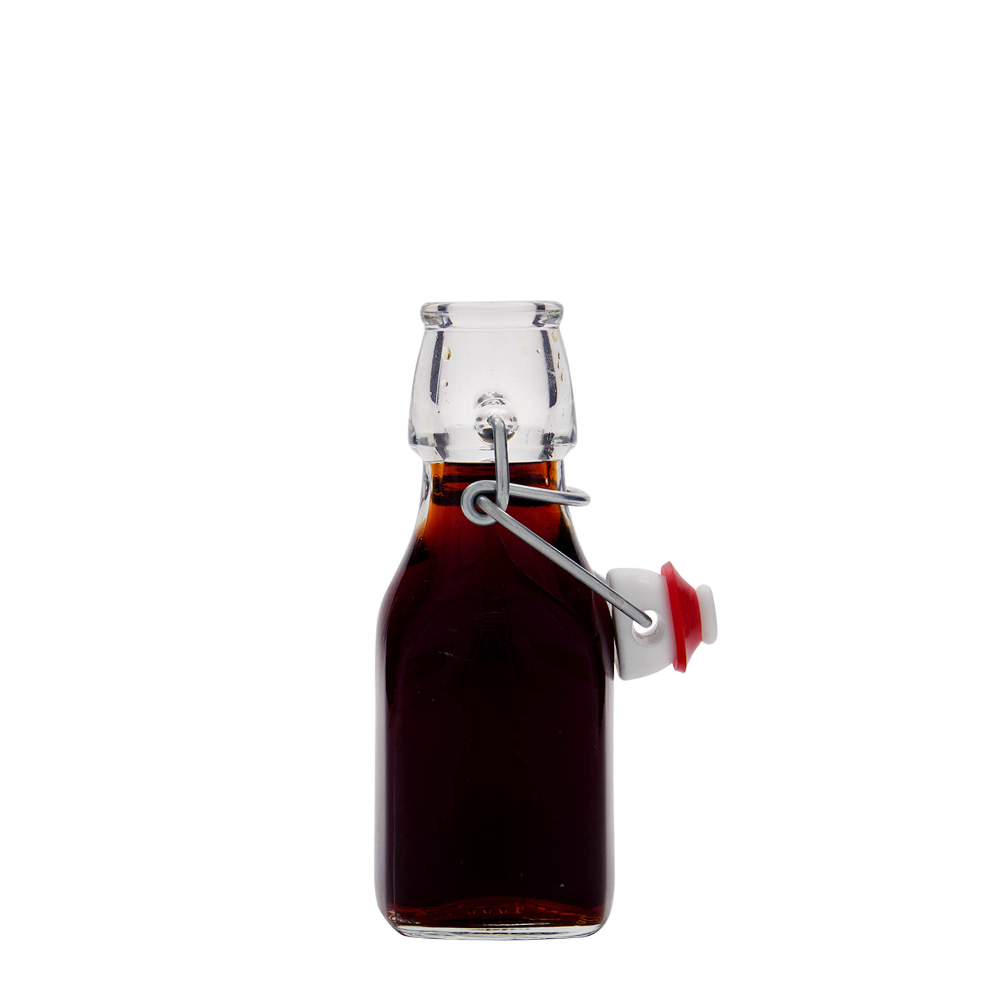 125 ml butelka szklana „Swing”, kwadratowa, szyjka: zamknięcie na druciany zatrzask