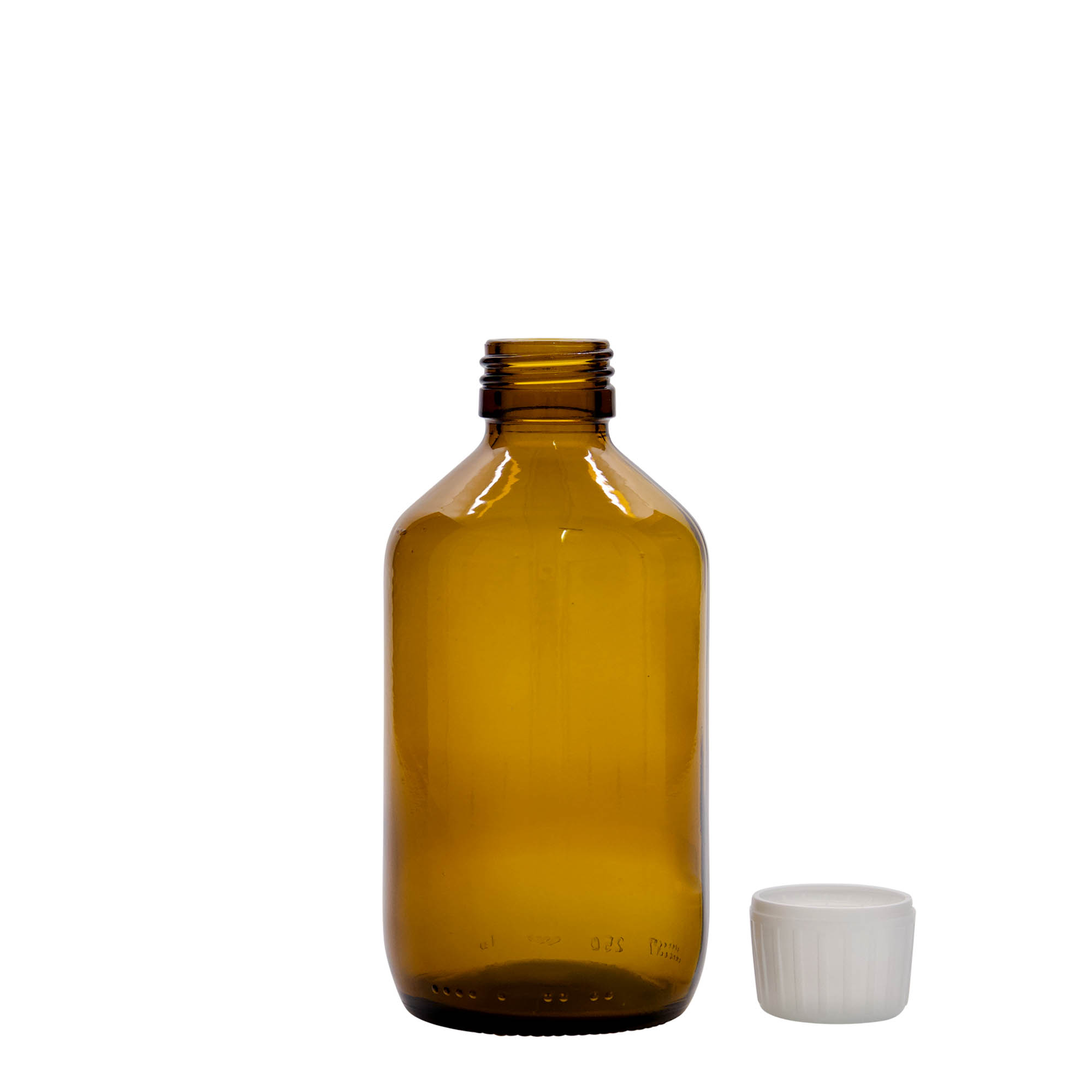 250 ml butelka medyczna, brązowa, szkło, szyjka: PP 28 250 ml butelka medyczna, brązowa, szkło, szyjka: PP 28