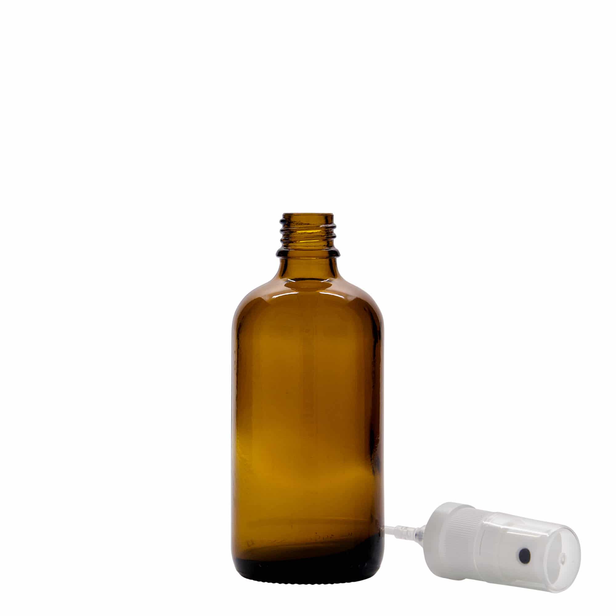 100 ml butelka z rozpylaczem, medyczna, szkło, brązowa, gwint: DIN 18