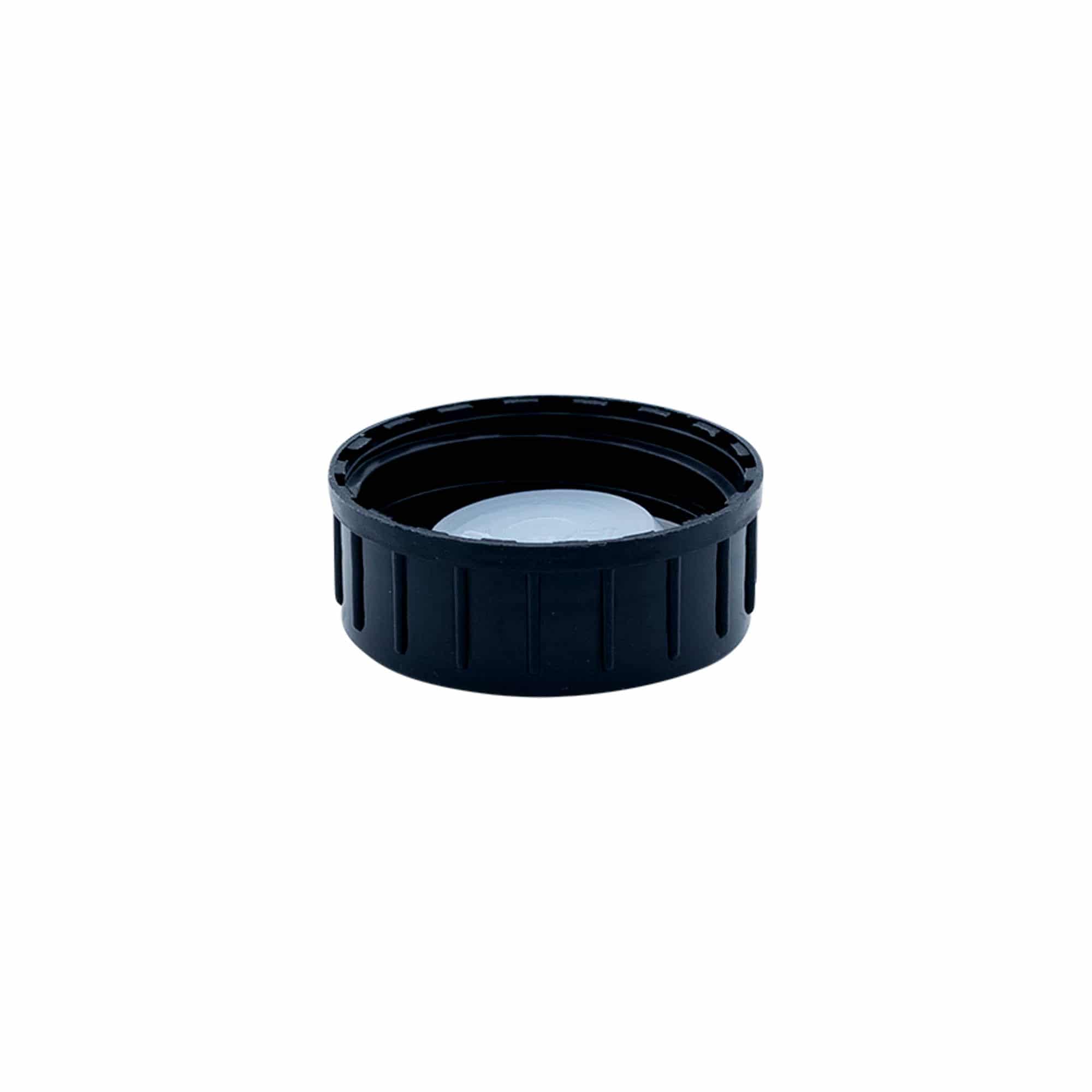 Zakrętka z gwintem, tworzywo sztuczne PP, czarna, do wylotu: DIN 32 Zakrętka z gwintem, tworzywo sztuczne PP, czarna, do wylotu: DIN 32